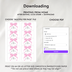 Pink Bow Place Card Template Printable, Baby Girl, Coquette Editable Place Cards 9303