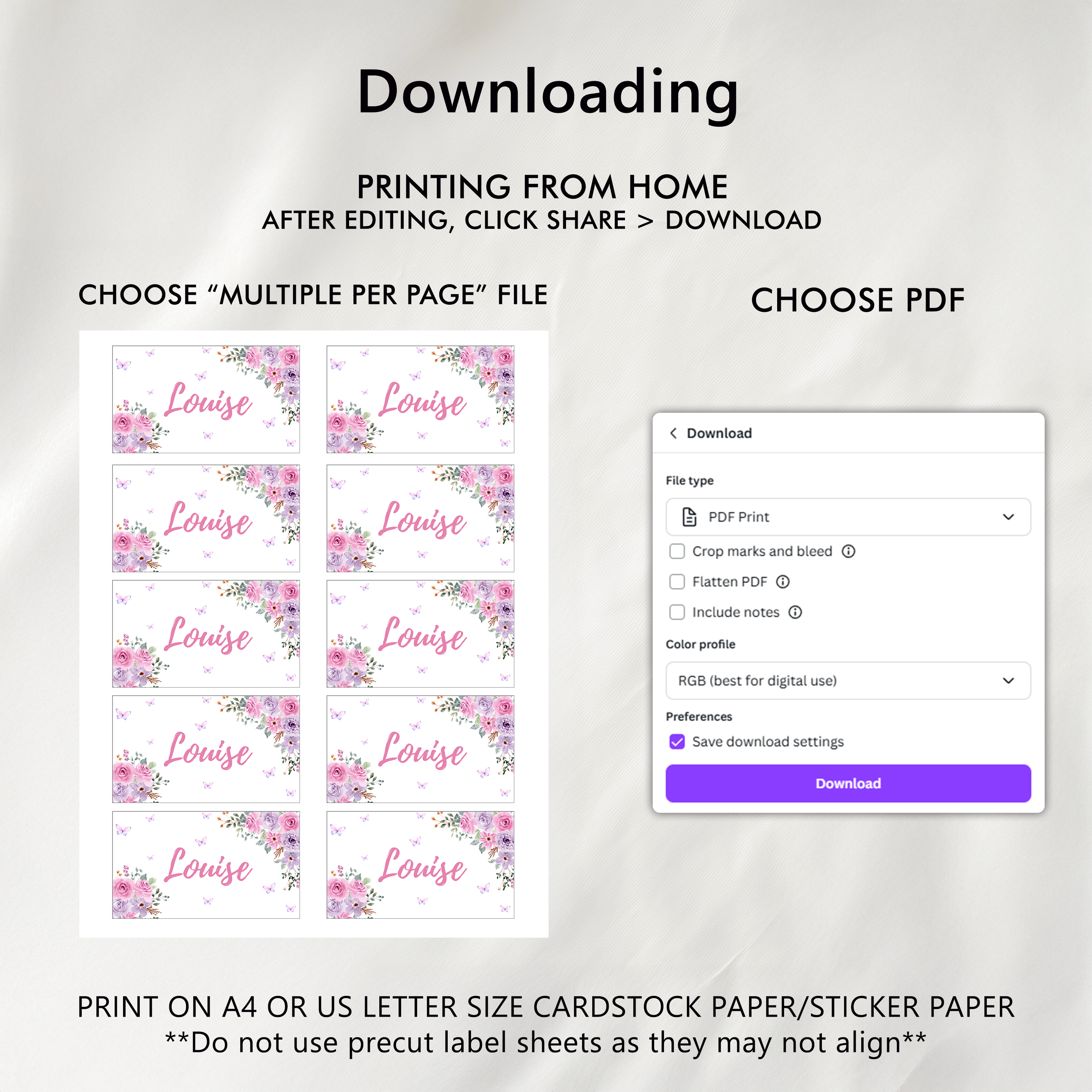 Baby in Bloom Place Card Template Printable, Girl, Flowers Editable Place Cards 9196