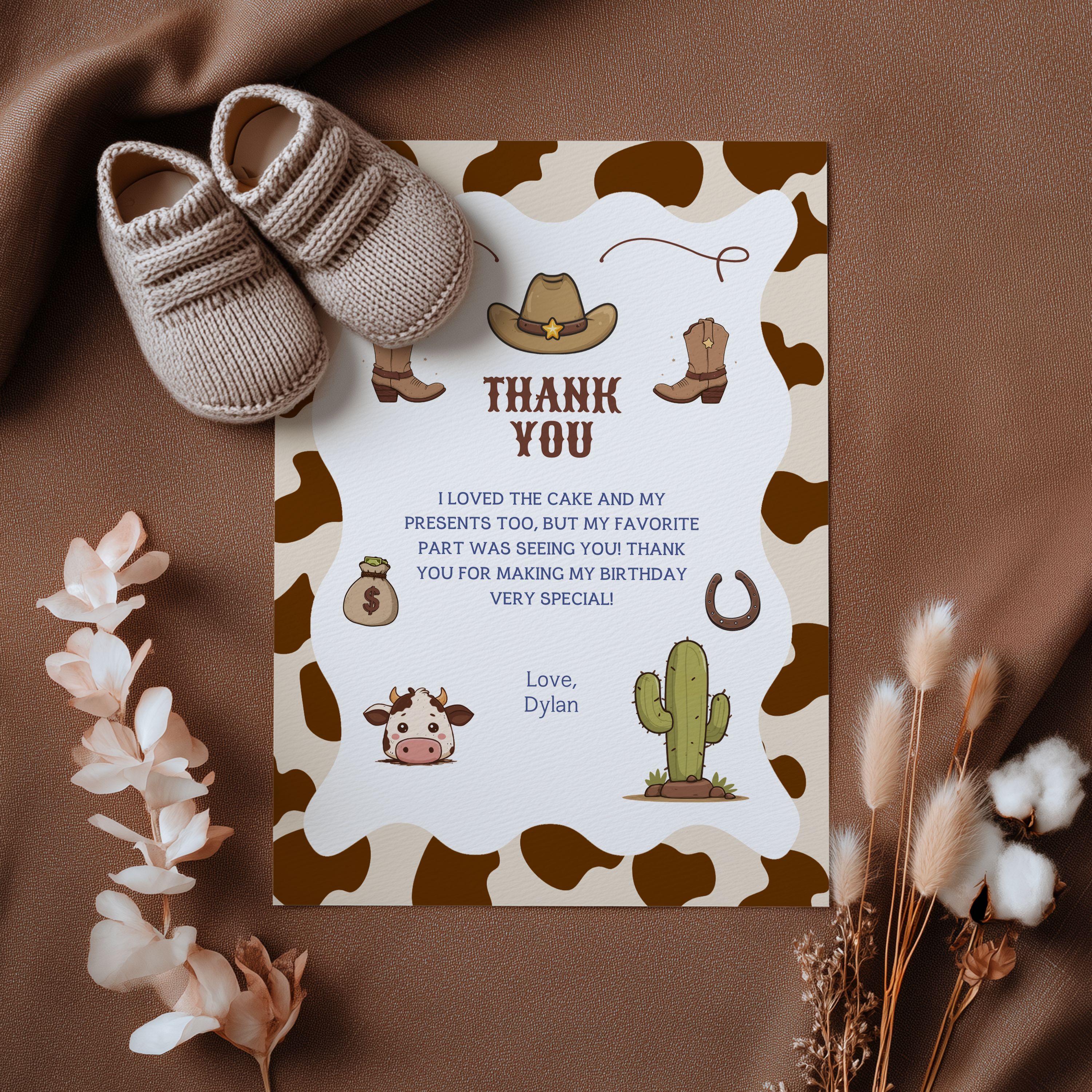 Cowboy First Rodeo Thank You Card | Editable Canva Template | Birthday Party Printable 8539
