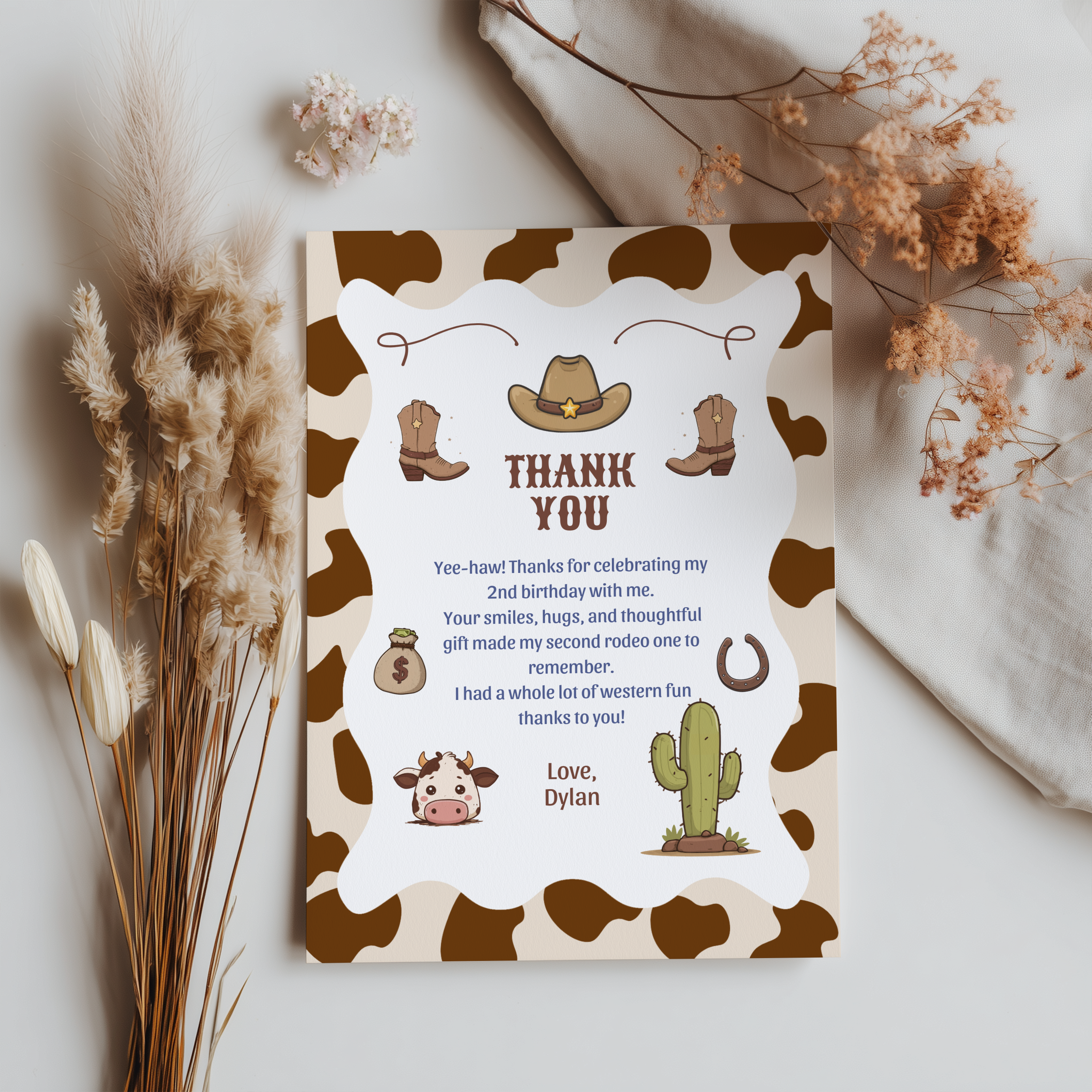 Cowboy Second Rodeo Printable Thank You Card 9184