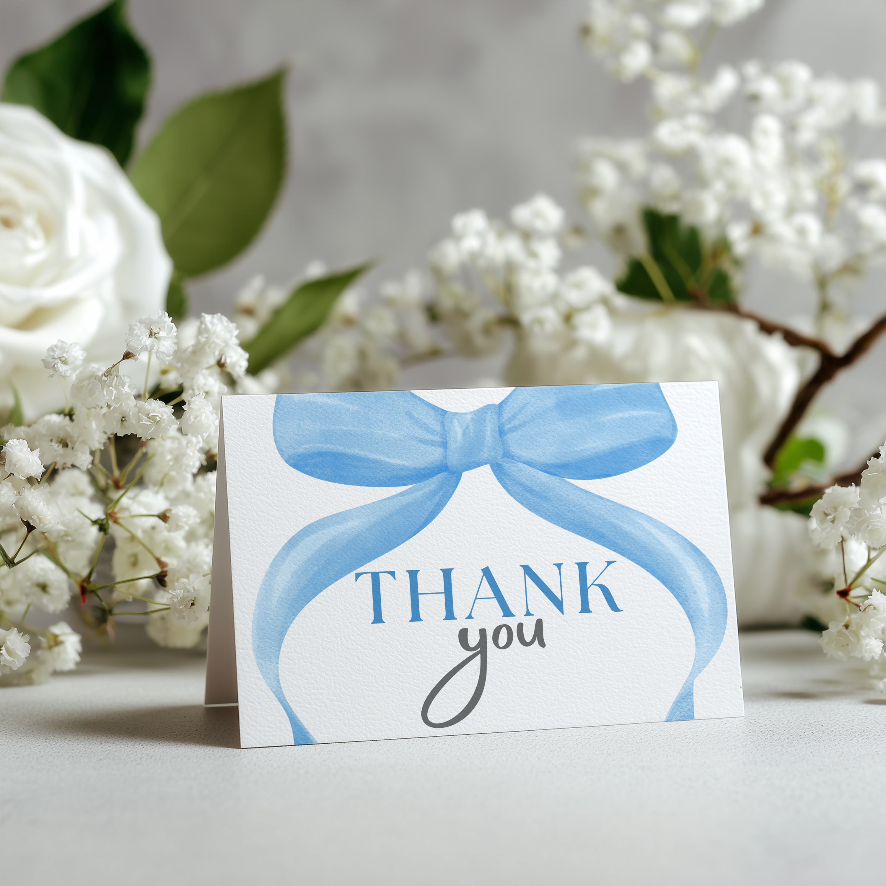 Blue Bow Thank You Card Template, Special Thanks 9304