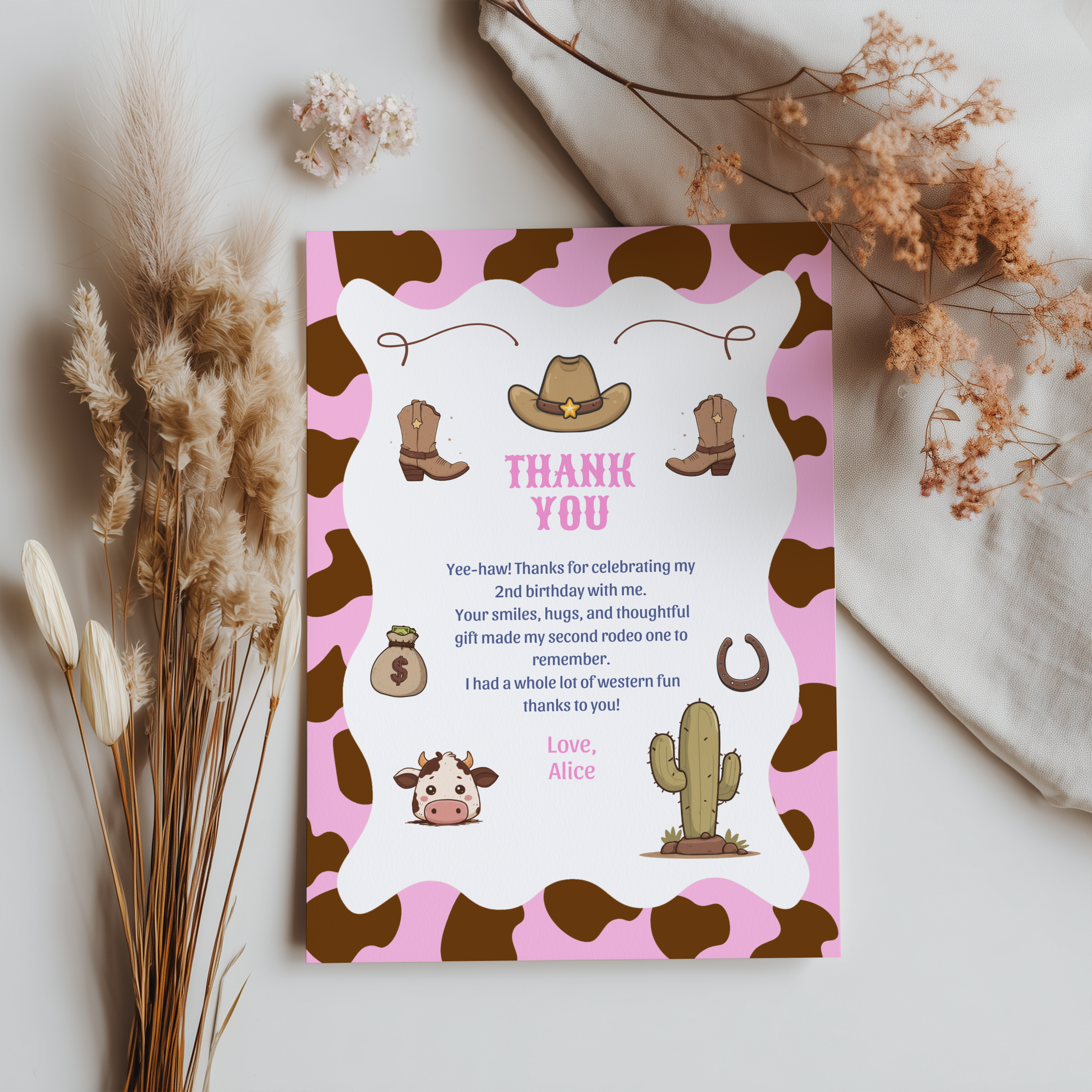Cowgirl Second Rodeo Thank You Card | Instant Download 9185