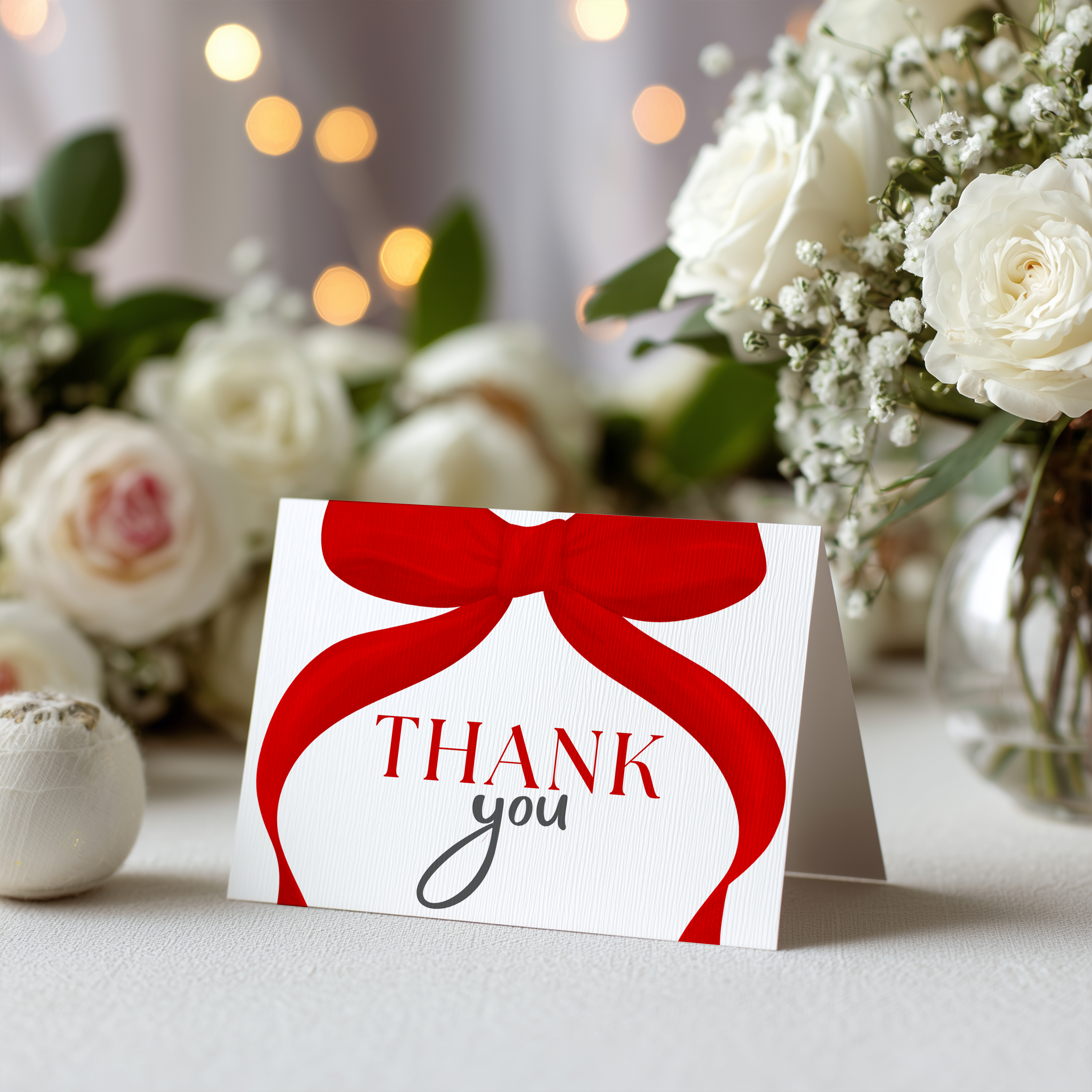 Red Bow Thank You Card Template, Gender Neutral, Coquette, Red Ribbon Special Thanks 9301