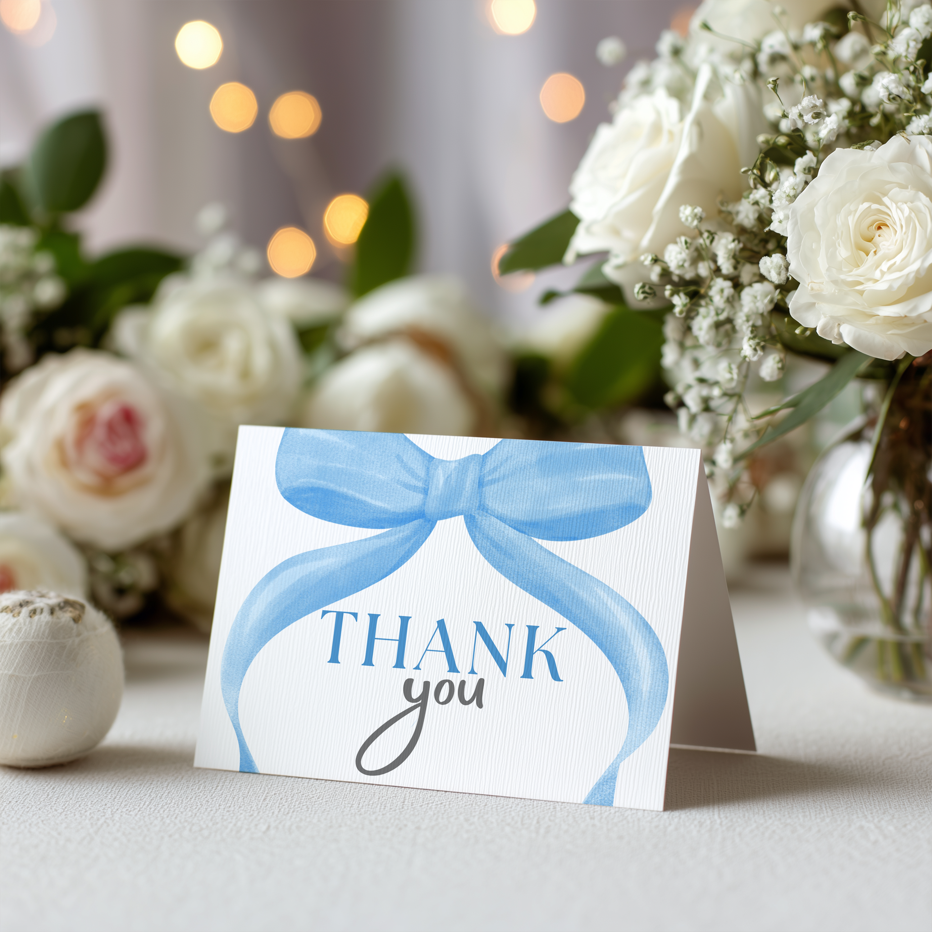 Blue Bow Thank You Card Template, Special Thanks 9304