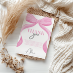 Pink Bow Editable Birthday Thank you card, Pink Bow Thank you card, 1st Birthday Thank you Card Pink Bow, Instant Download 9156