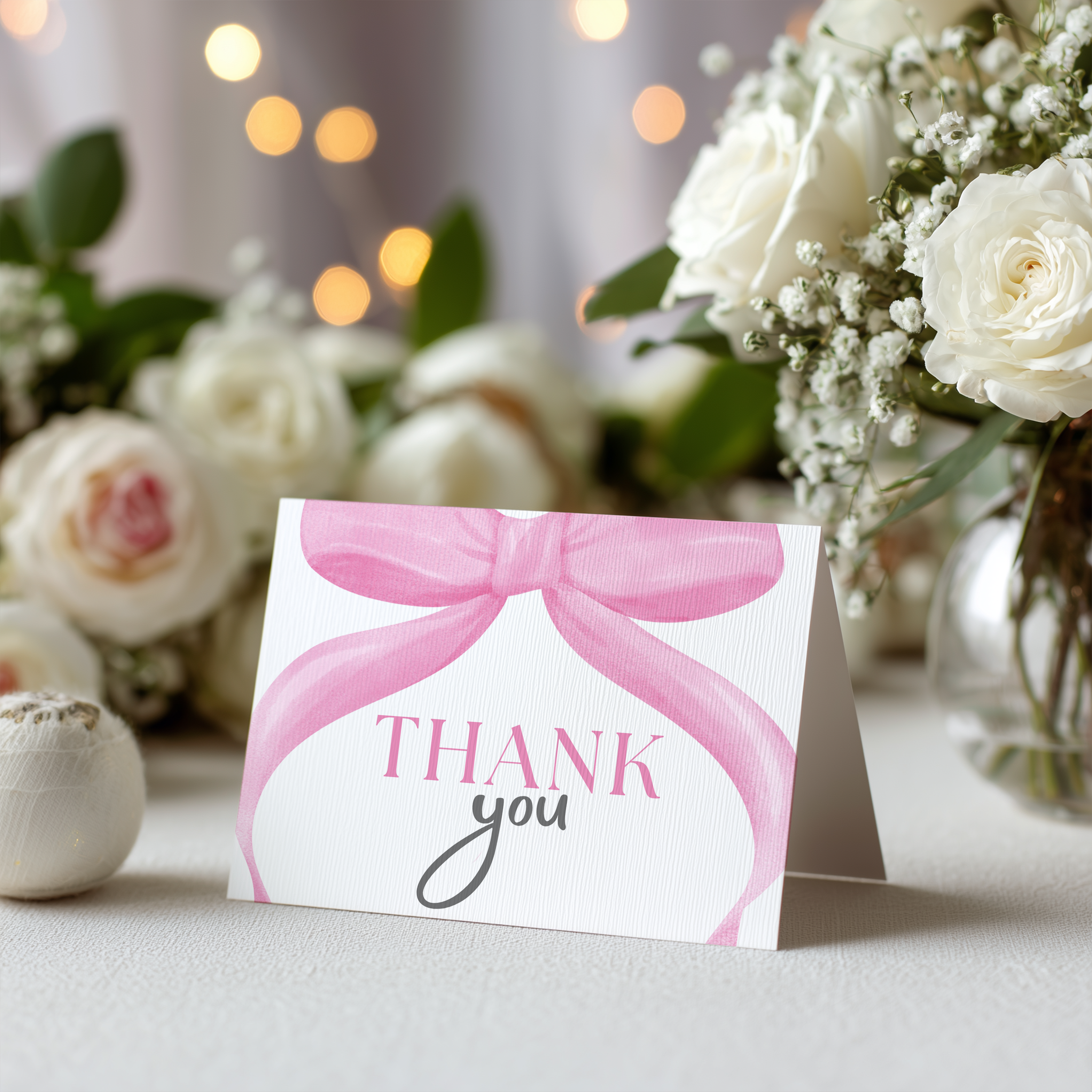 Pink Bow Thank You Card Template, Baby Girl, Coquette Special Thanks 9303