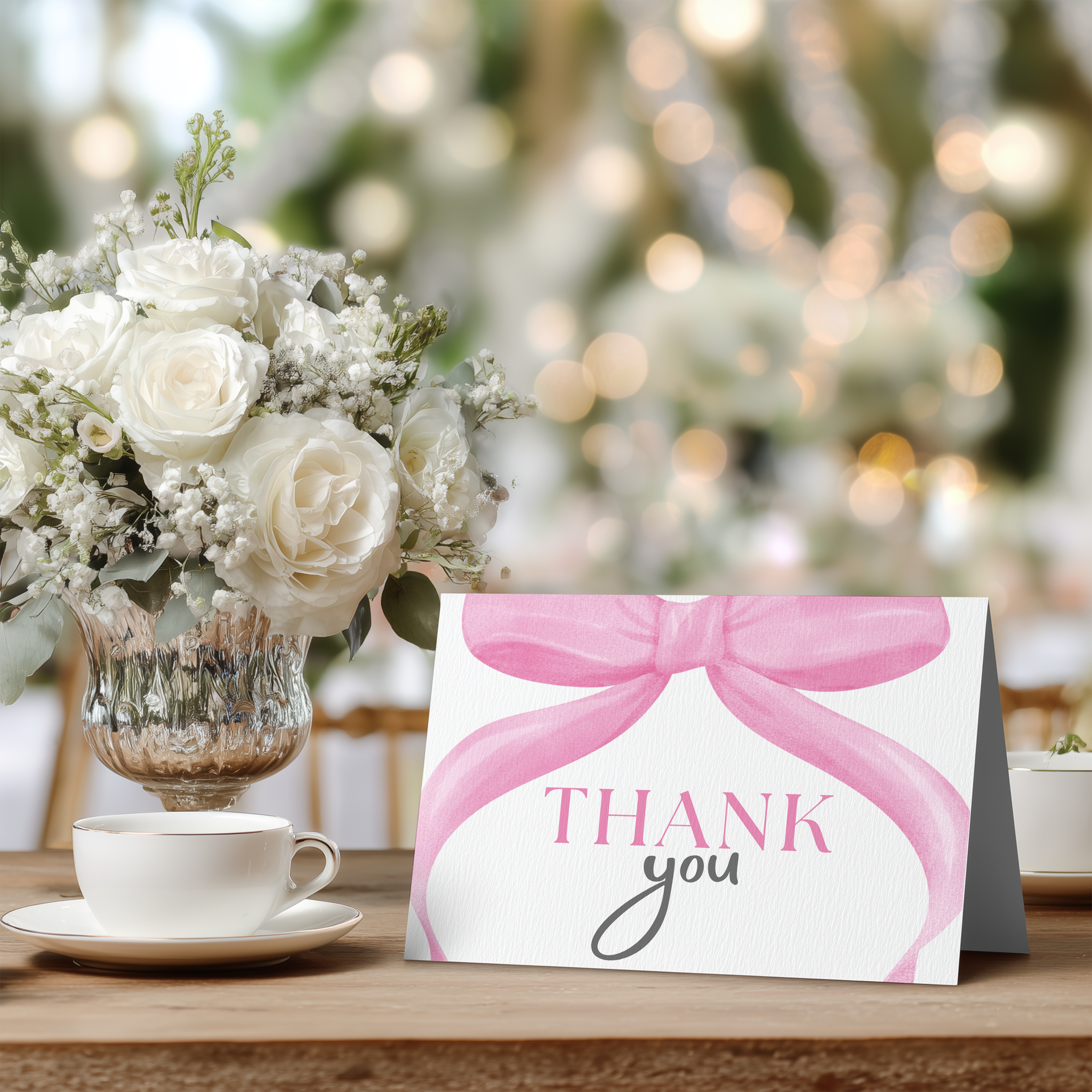 Pink Bow Thank You Card Template, Baby Girl, Coquette Special Thanks 9303