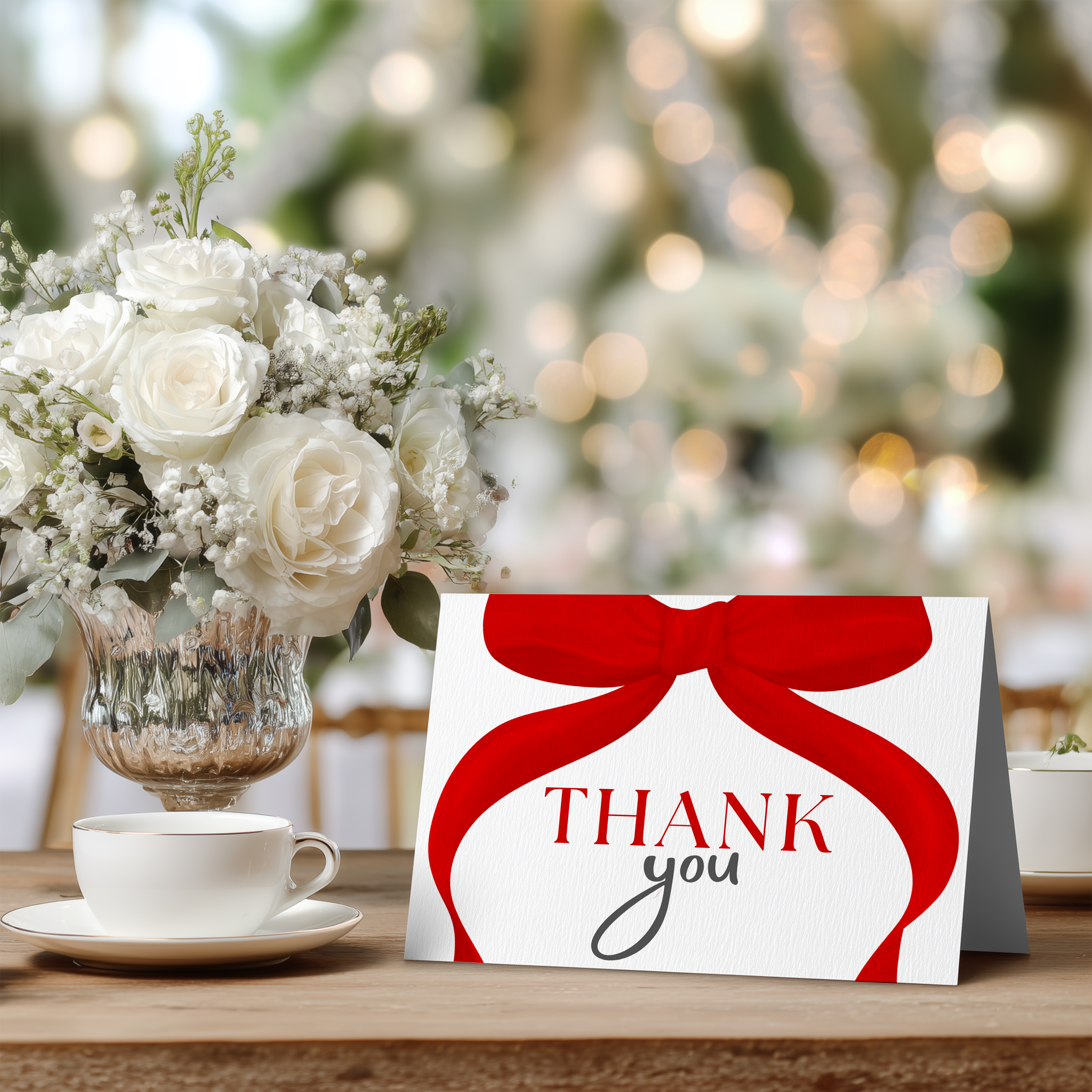 Red Bow Thank You Card Template, Gender Neutral, Coquette, Red Ribbon Special Thanks 9301