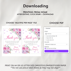 Butterfly 1st birthday Thank You Card Template, Purple Flowers Printable Thanks Card 9194