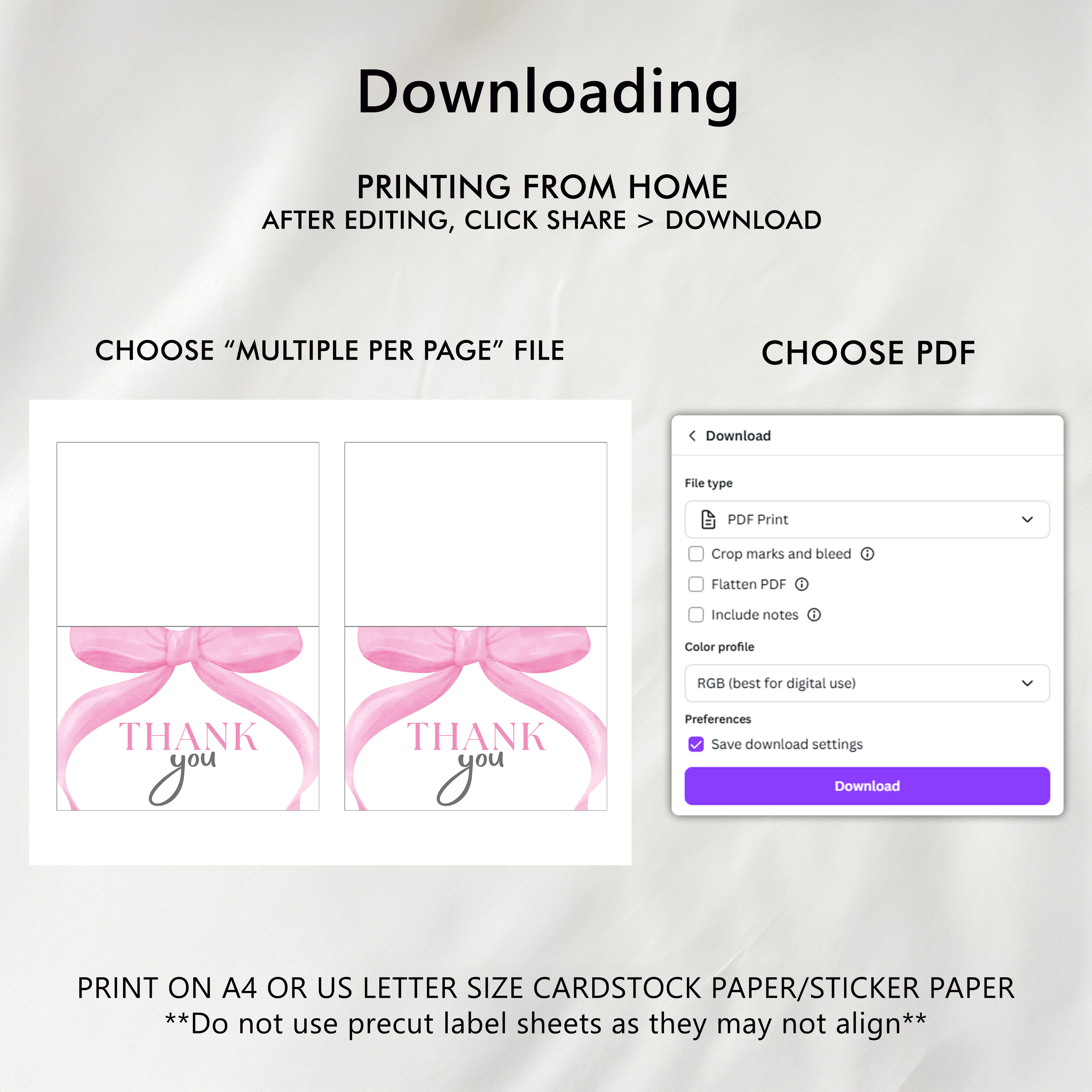 Pink Bow Thank You Card Template, Baby Girl, Coquette Special Thanks 9303