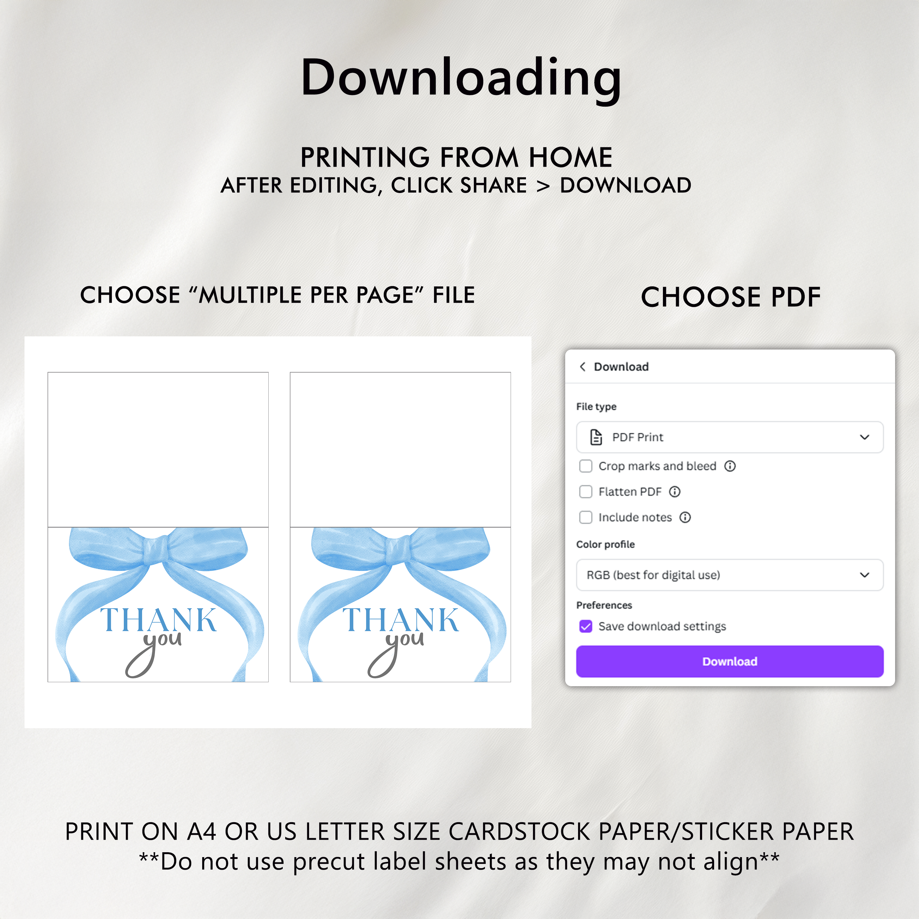 Blue Bow Thank You Card Template, Special Thanks 9304
