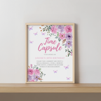 Butterfly Birthday Capsule Sign, Purple Flowers 1st Time Capsule 9194