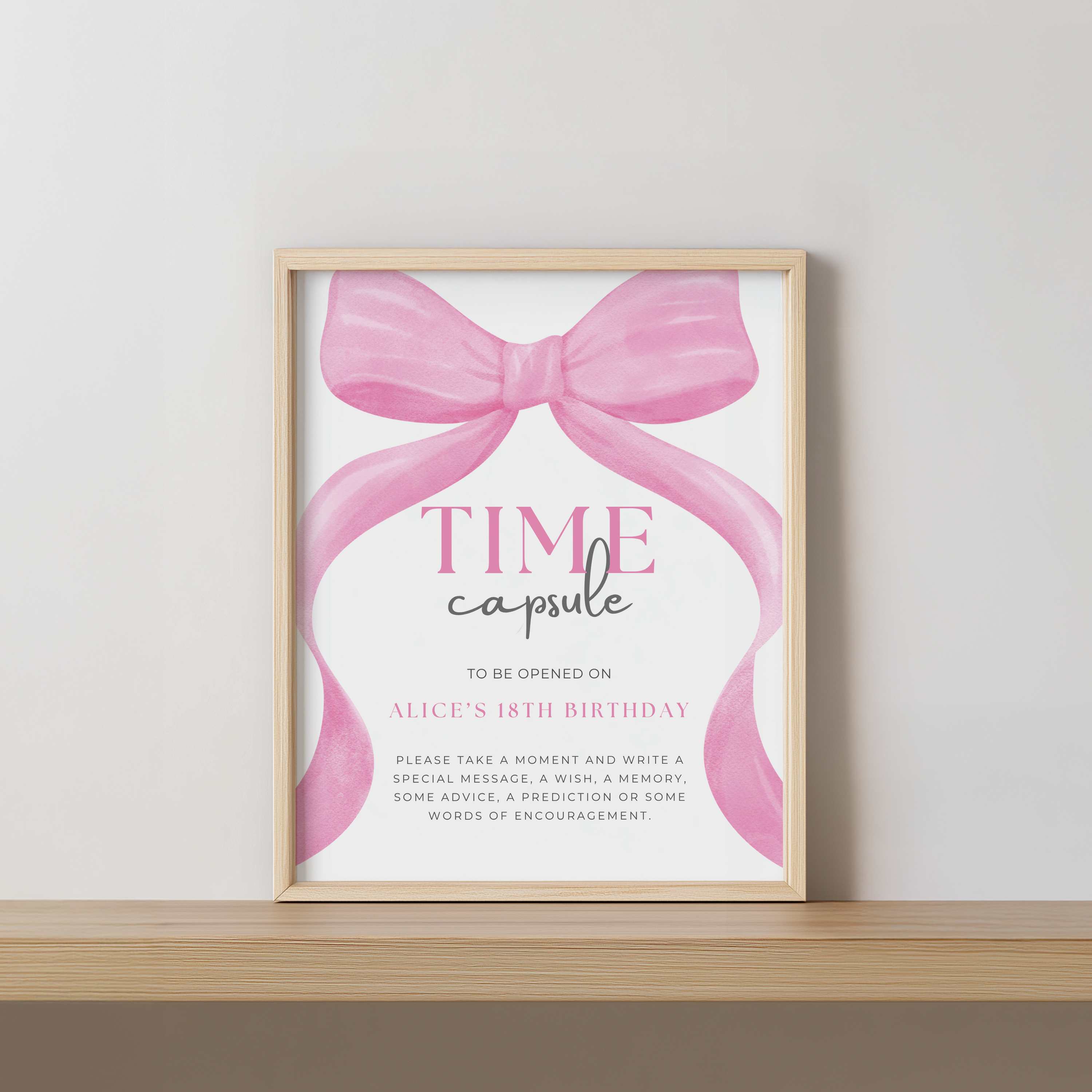 Pink Bow Time Capsule Sign, Pink Bow 1st Birthday Time Capsule, Time Capsule Template, Girls Bow 1st Birthday Decorations Pink 9156