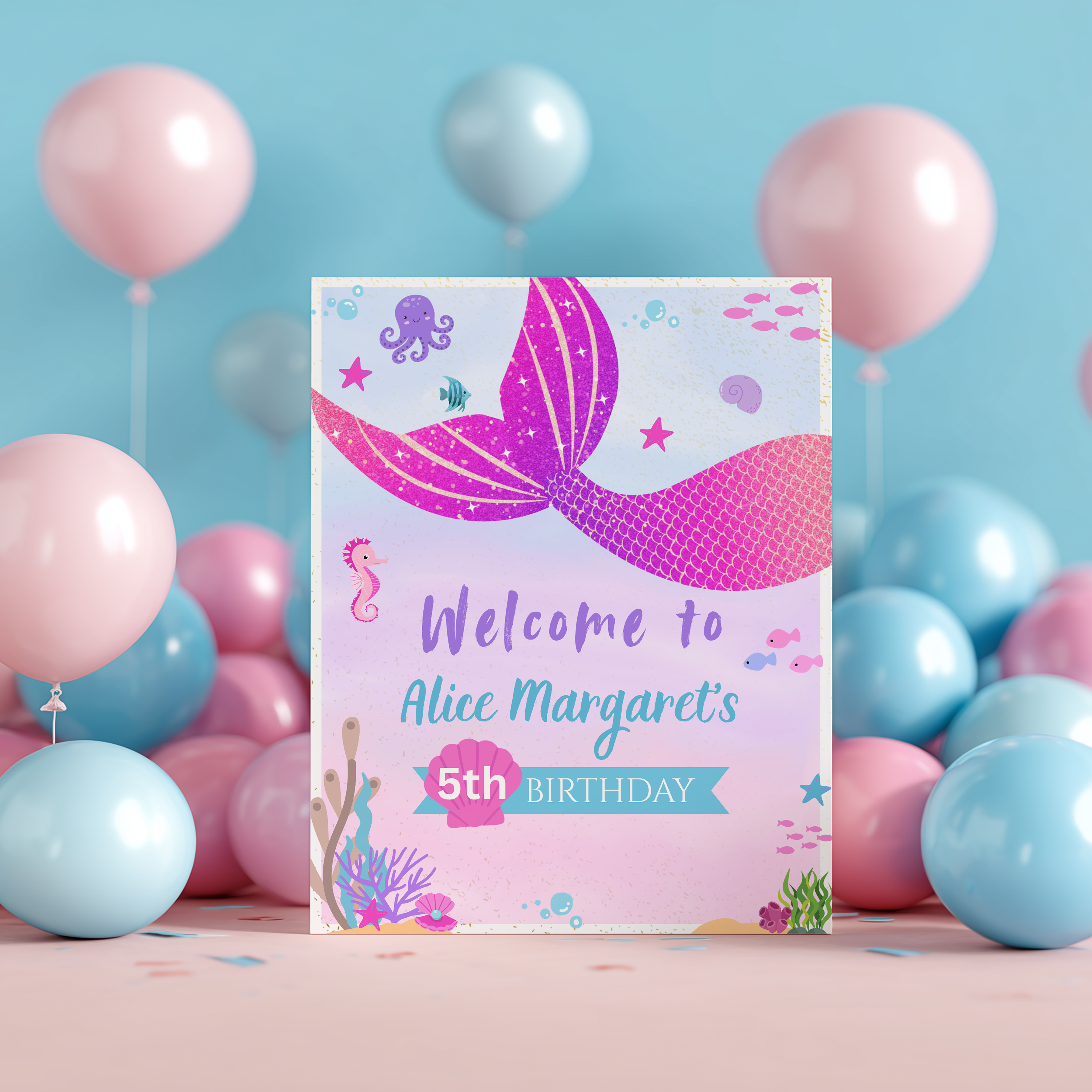 Mermaid Welcome Sign, Mermaid Birthday Welcome Sign, Mermaid Birthday, Mermaid Birthday Sign, Pink Welcome Sign, 9167