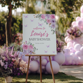 Baby in Bloom Baby Shower Welcome Sign, Pink Purple Flowers Template Party Signs 9196