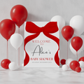 Red Bow Baby Shower Welcome Sign, Gender Neutral, Red Ribbon Template Party Signs 9301