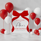 Red Bow Baby Shower Welcome Sign, Gender Neutral, Red Ribbon Template Party Signs 9301