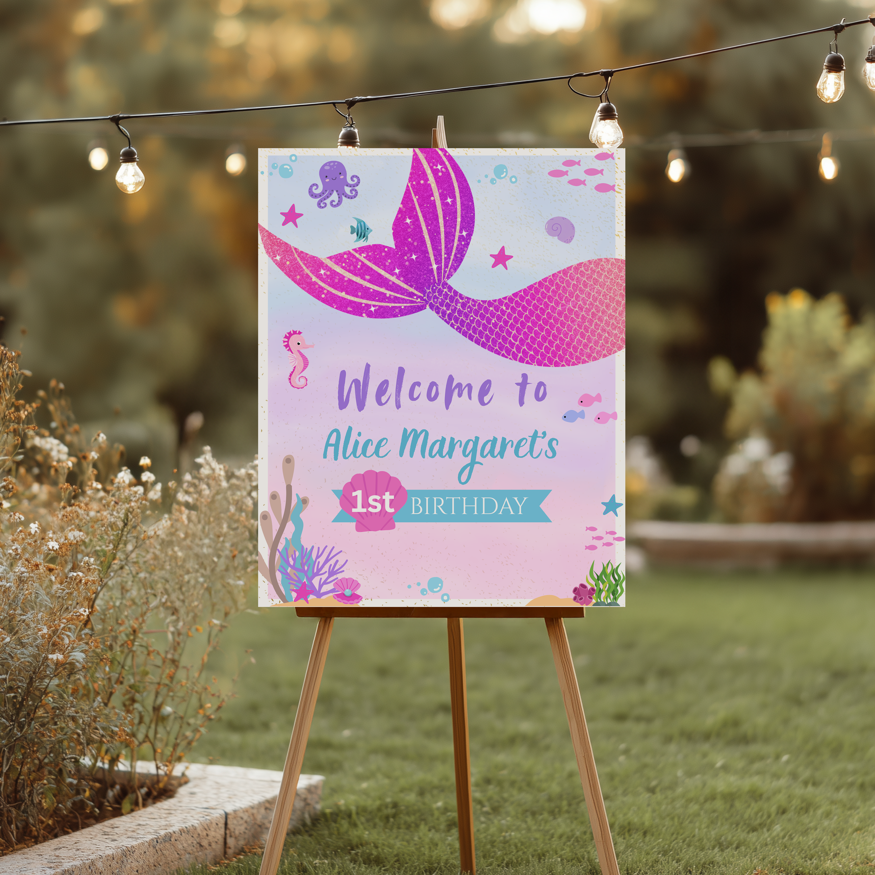 Mermaid Welcome Sign, Mermaid 1st Birthday Welcome Sign, Mermaid First Birthday Sign 9168