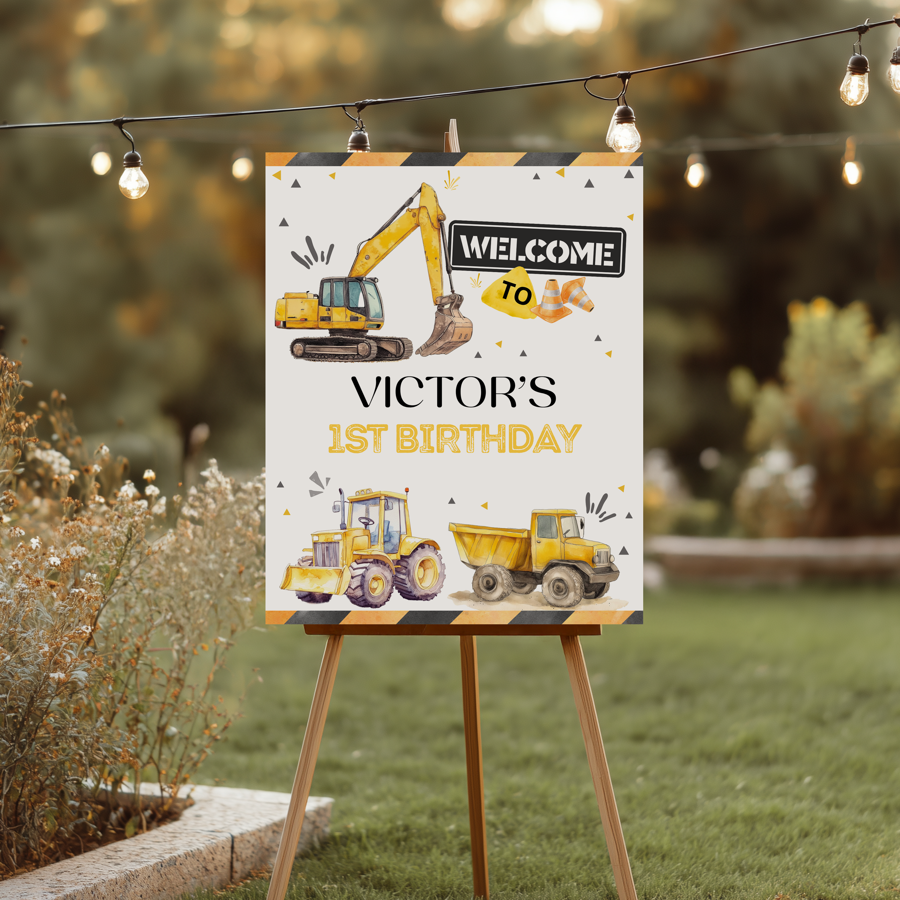 Construction First Birthday Party Signs | Construction Welcome Sign | Construction Yard Sign | Templates 9164