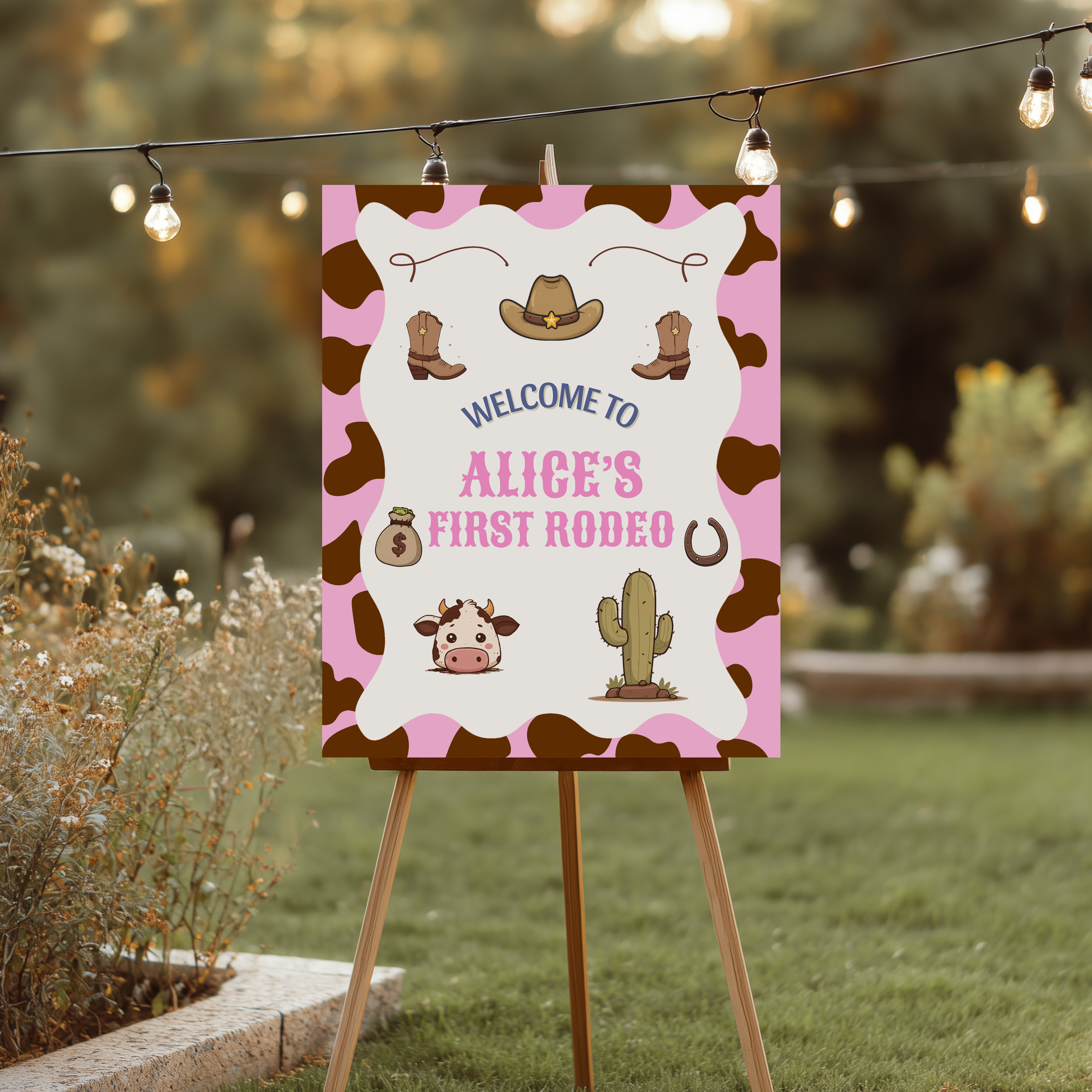 Cowgirl First Rodeo Birthday Welcome Sign – Editable & Instant Download 8538