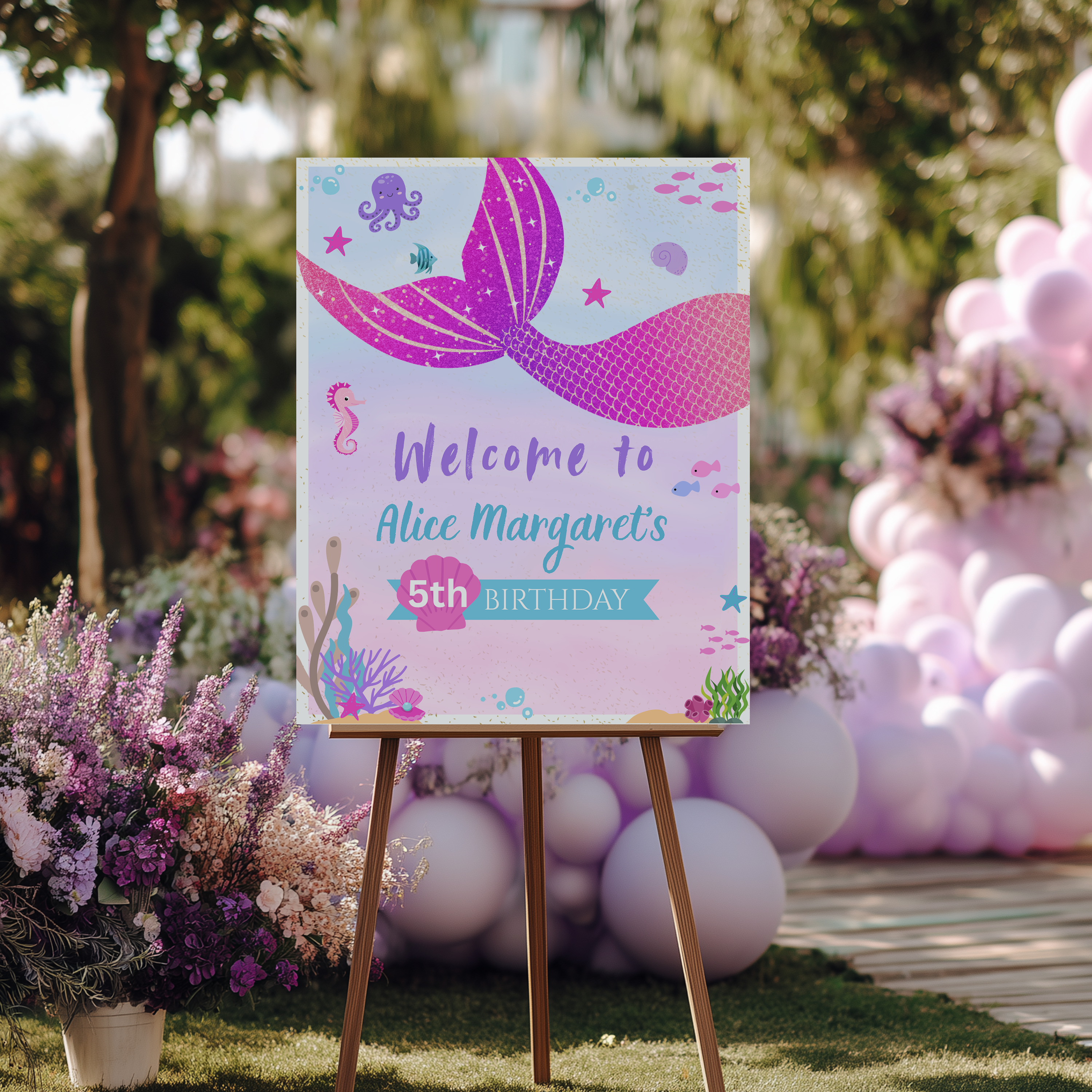 Mermaid Welcome Sign, Mermaid Birthday Welcome Sign, Mermaid Birthday, Mermaid Birthday Sign, Pink Welcome Sign, 9167