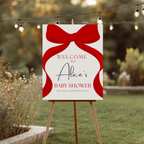 Red Bow Baby Shower Welcome Sign, Gender Neutral, Red Ribbon Template Party Signs 9301