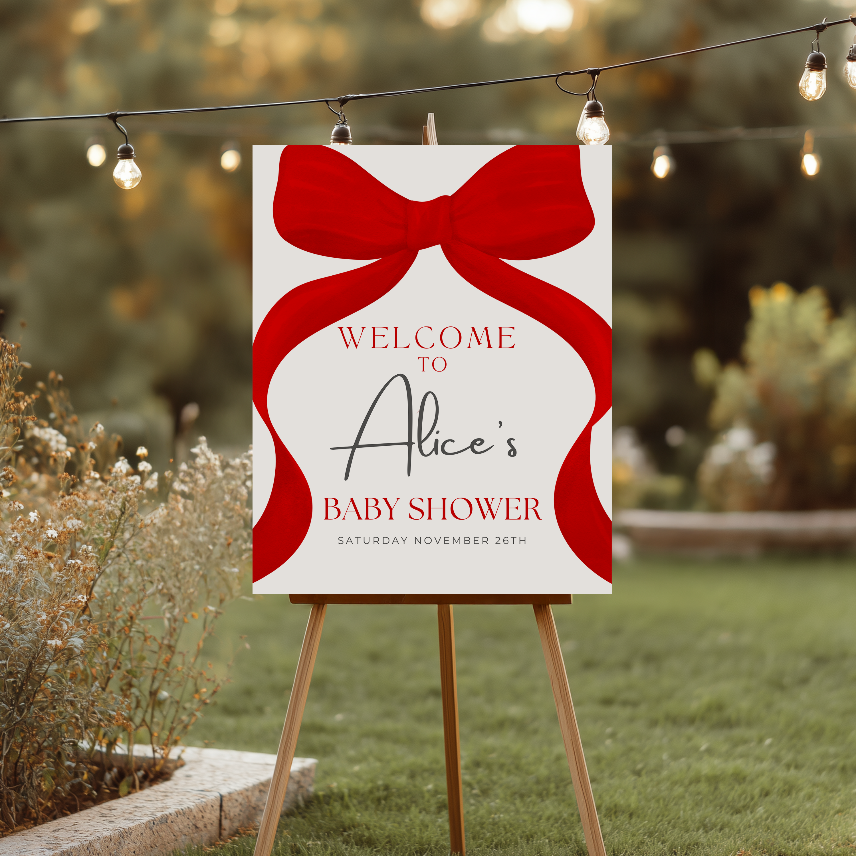 Red Bow Baby Shower Welcome Sign, Gender Neutral, Red Ribbon Template Party Signs 9301