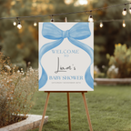 Blue Bow Baby Shower Welcome Sign, Template Party Signs 9304