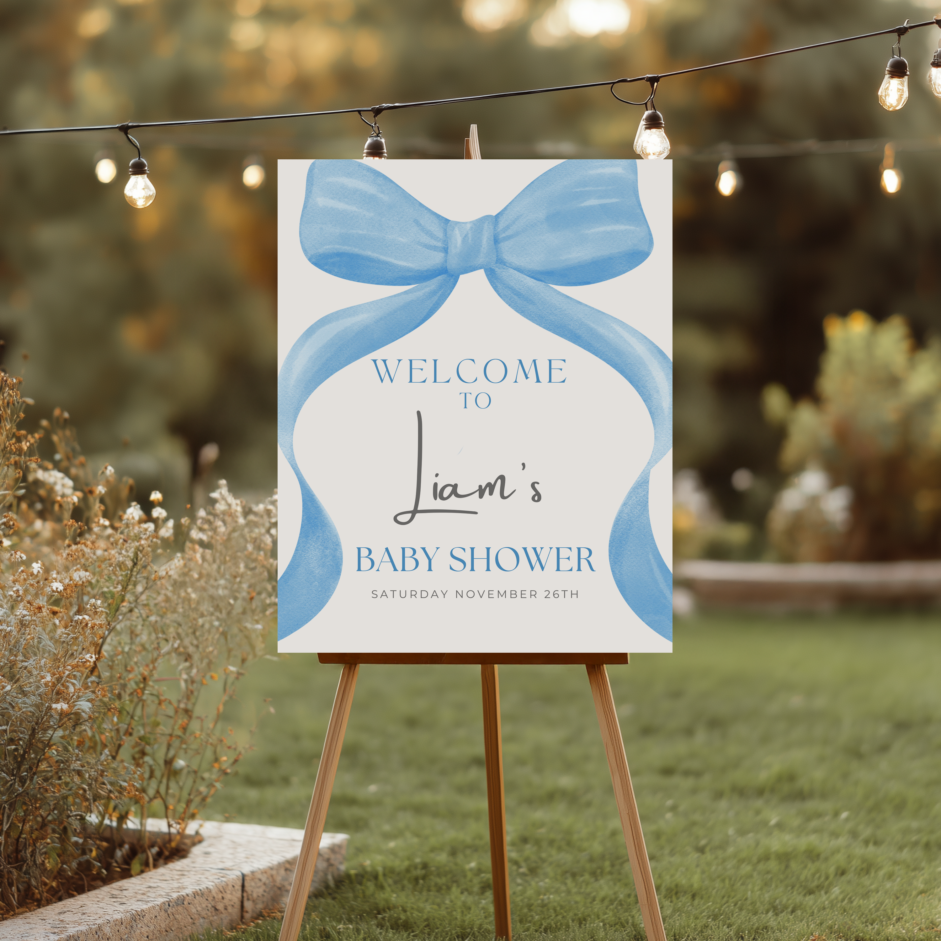 Blue Bow Baby Shower Welcome Sign, Template Party Signs 9304