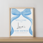 Blue Bow Baby Shower Welcome Sign, Template Party Signs 9304