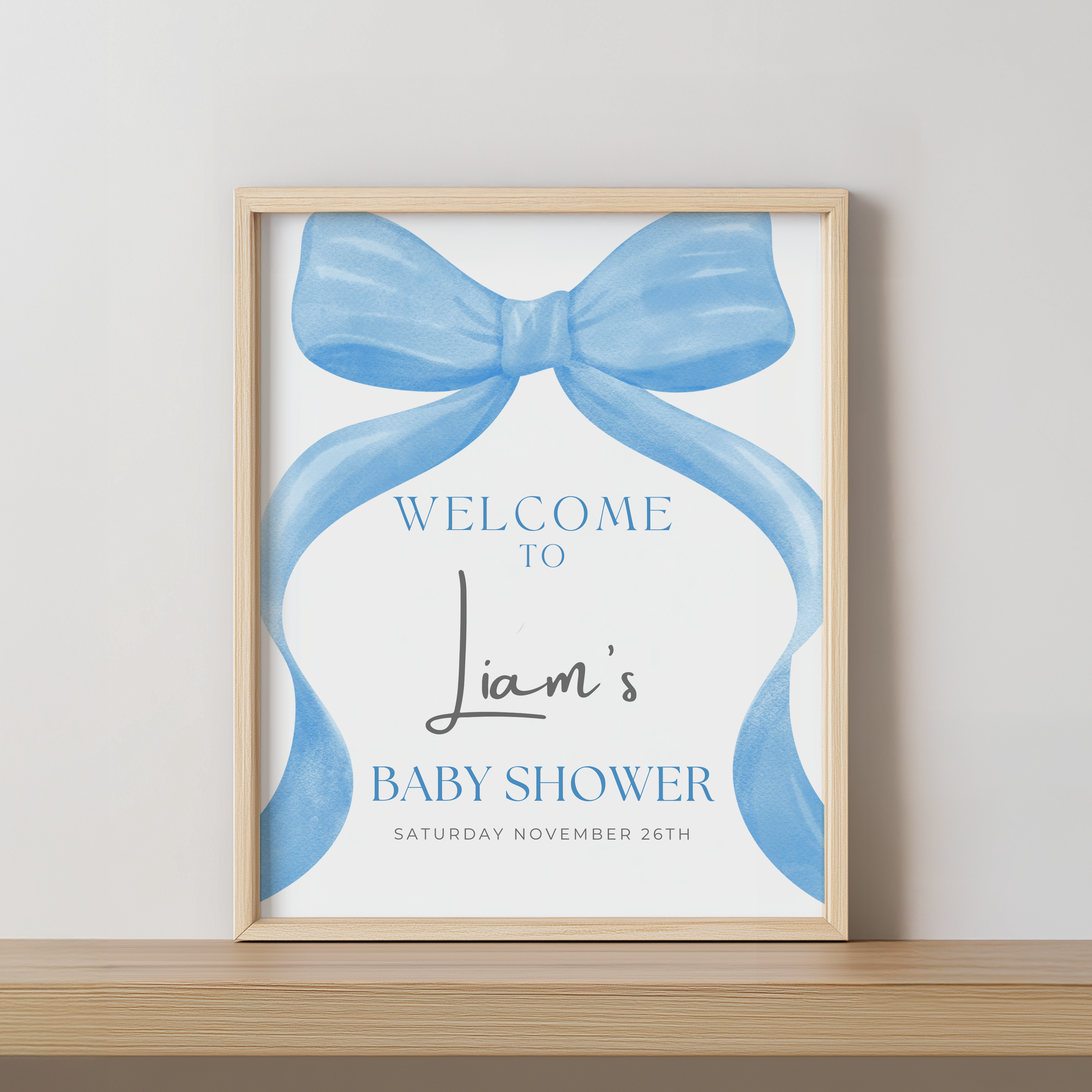 Blue Bow Baby Shower Welcome Sign, Template Party Signs 9304