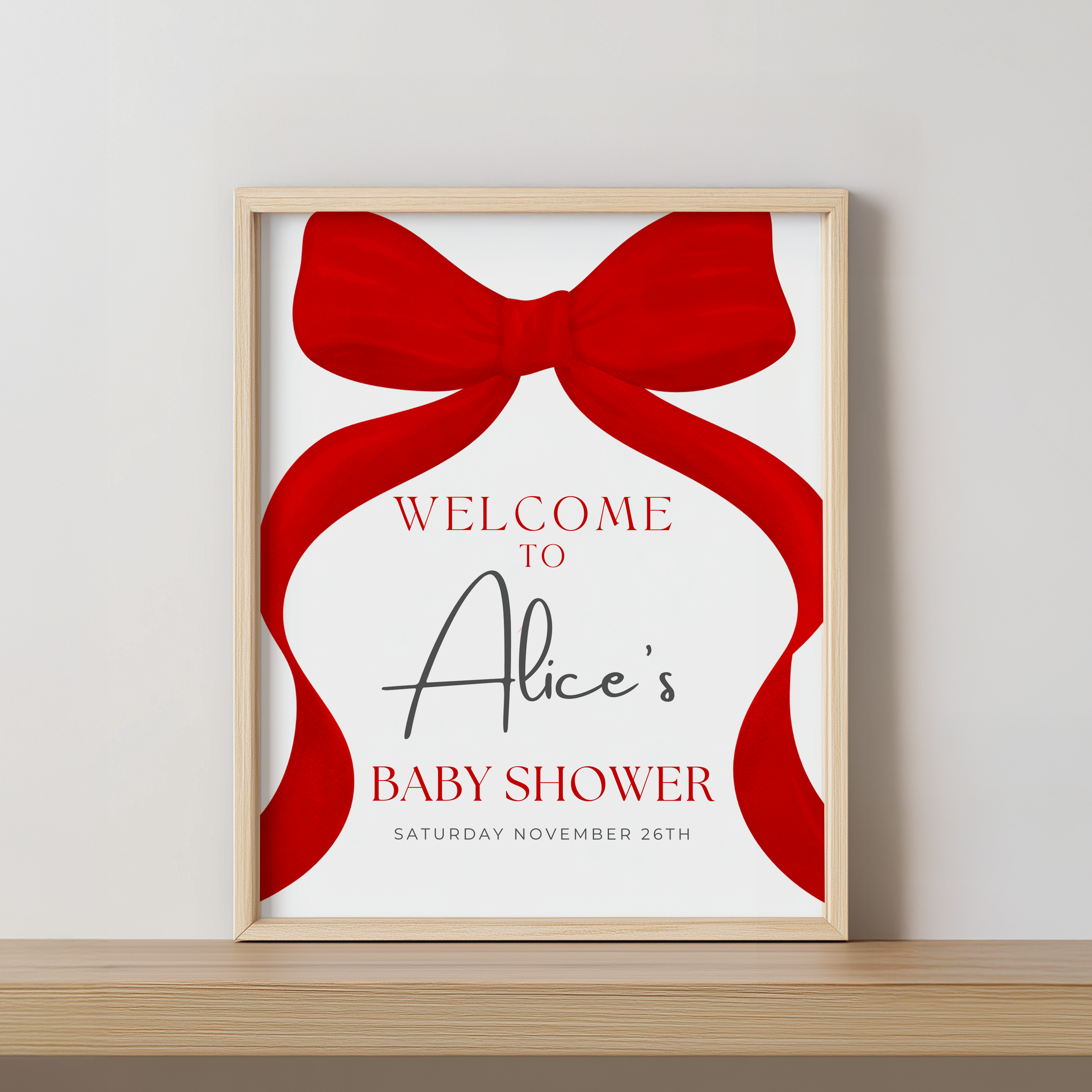 Red Bow Baby Shower Welcome Sign, Gender Neutral, Red Ribbon Template Party Signs 9301