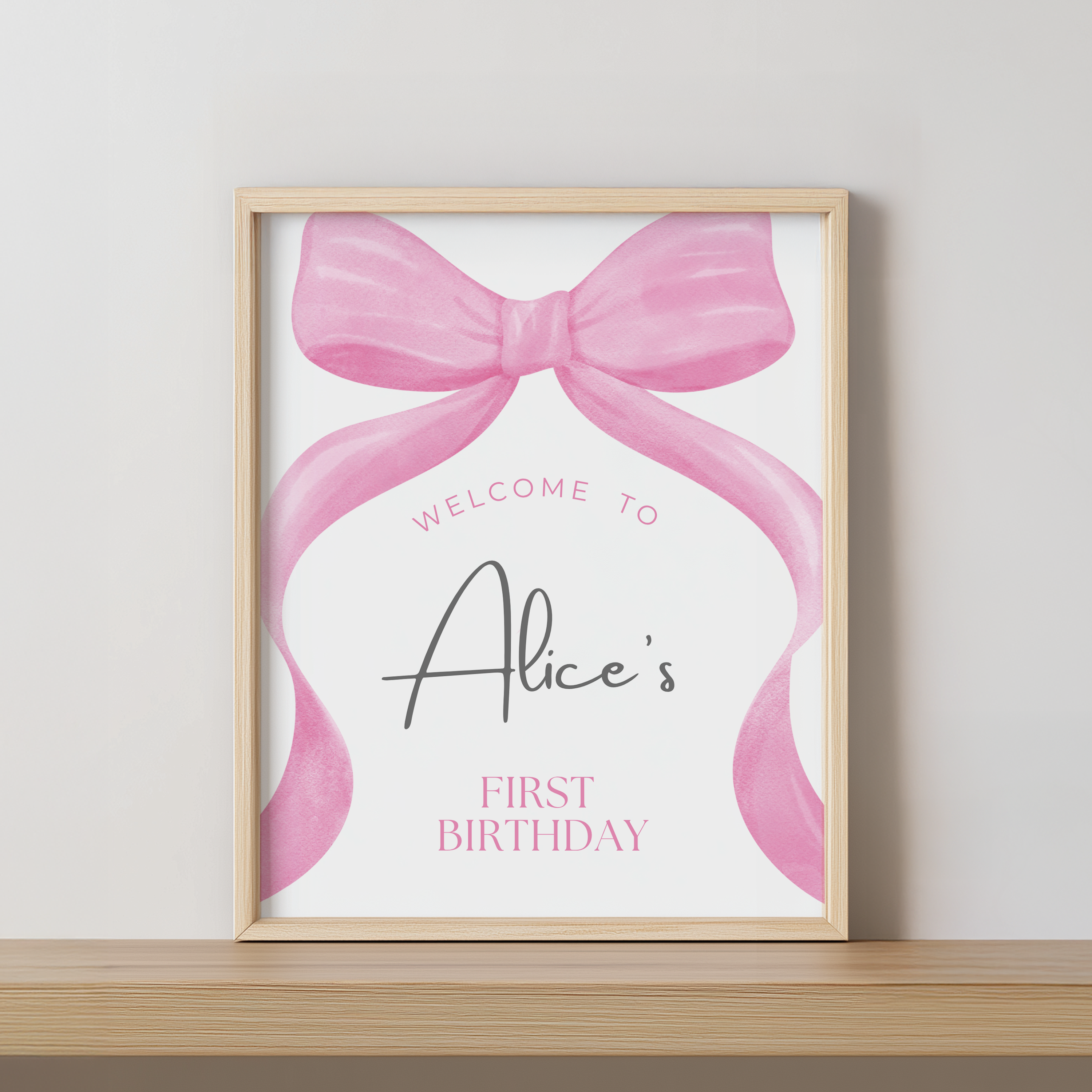 Pink Bow First Birthday Welcome Sign,  Pink Bow Birthday sign, Editable Template, Coquette Theme Party decorations, Instant download 9156