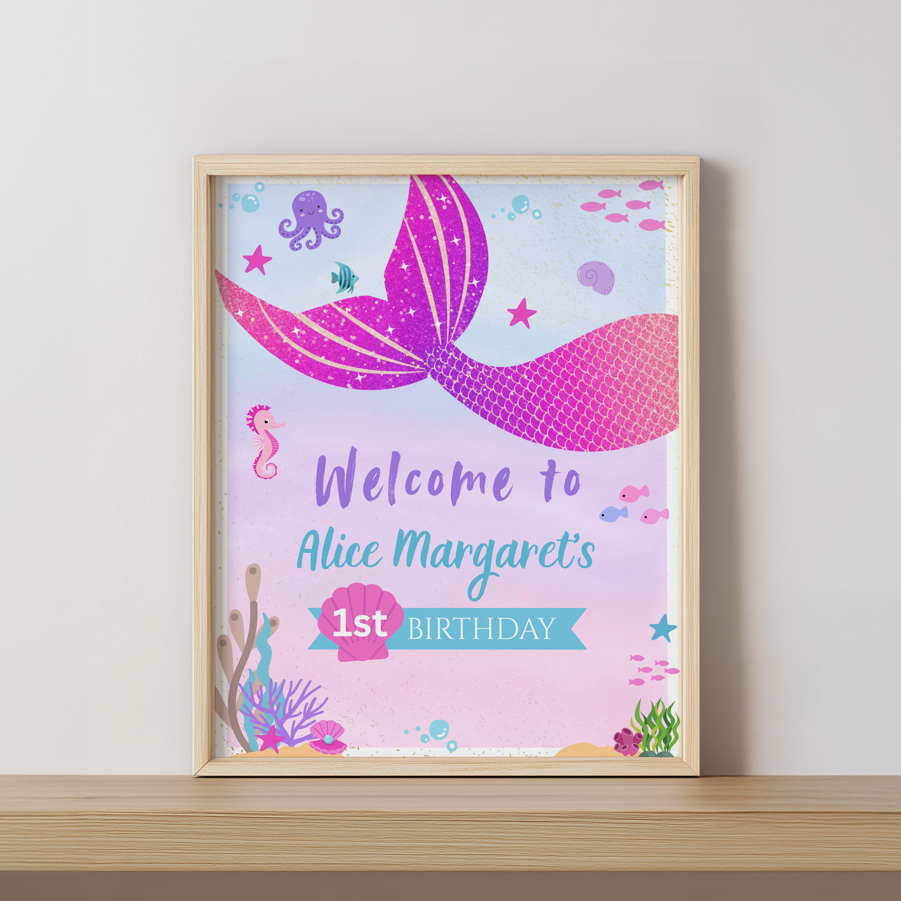 Mermaid Welcome Sign, Mermaid 1st Birthday Welcome Sign, Mermaid First Birthday Sign 9168