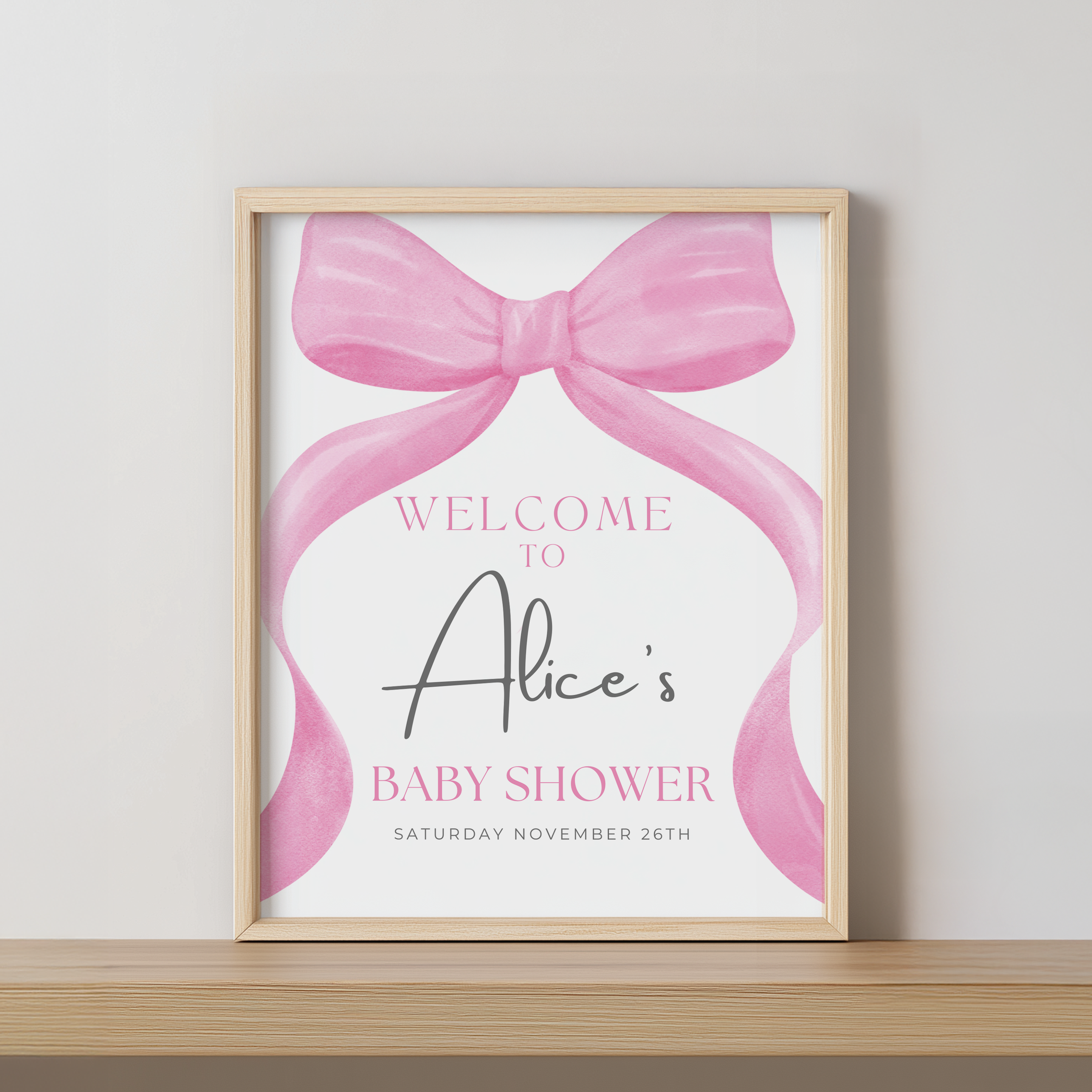 Pink Bow Baby Shower Welcome Sign, Coquette Baby Girl, Template Party Signs 9303