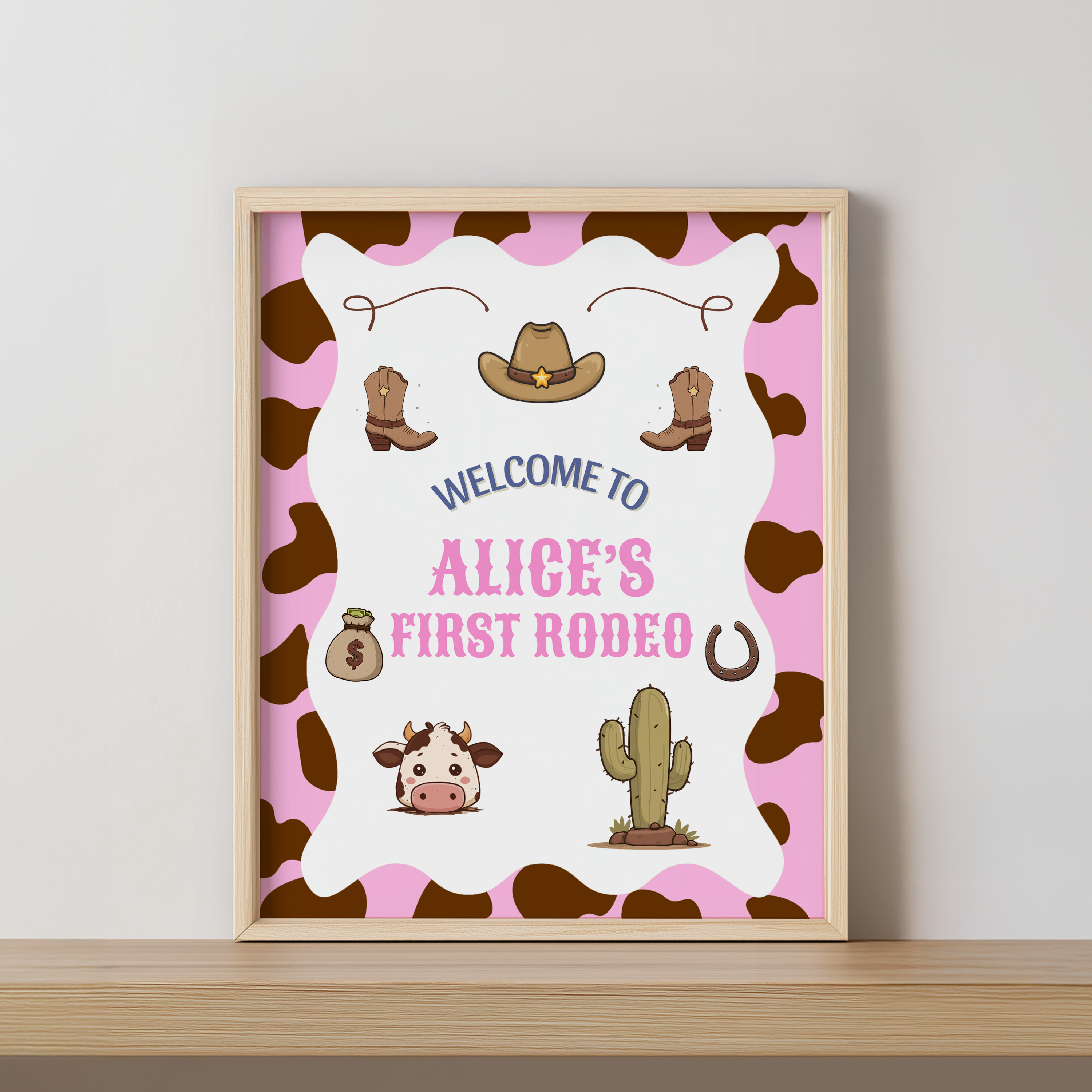 Cowgirl First Rodeo Birthday Welcome Sign – Editable & Instant Download 8538