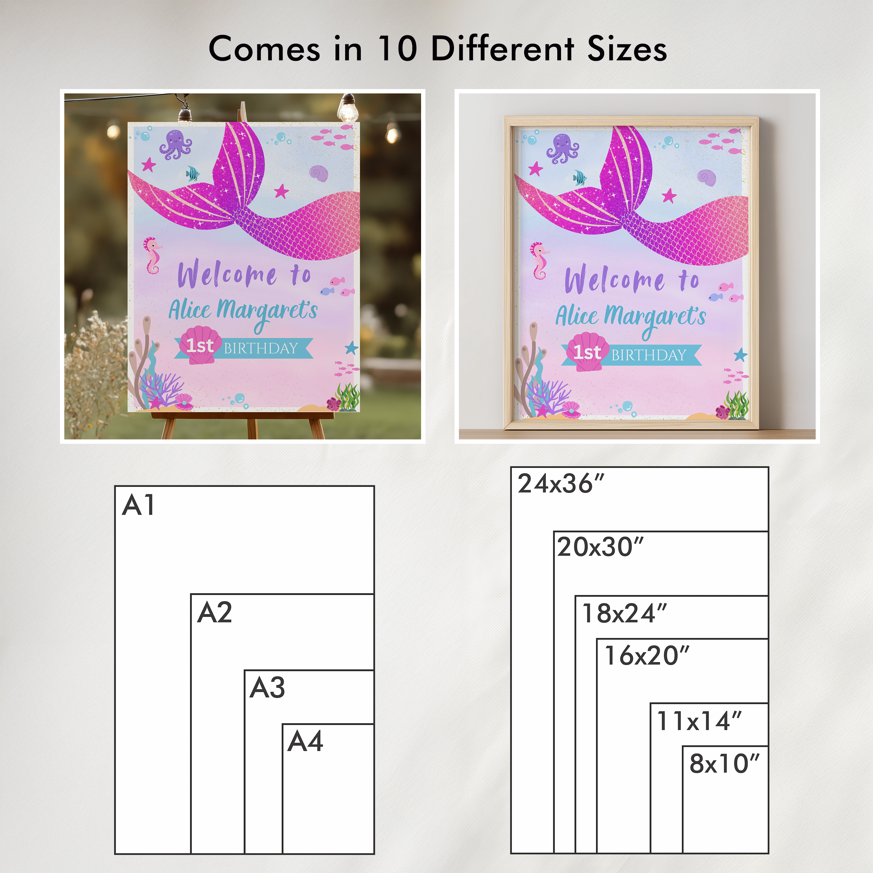 Mermaid Welcome Sign, Mermaid 1st Birthday Welcome Sign, Mermaid First Birthday Sign 9168