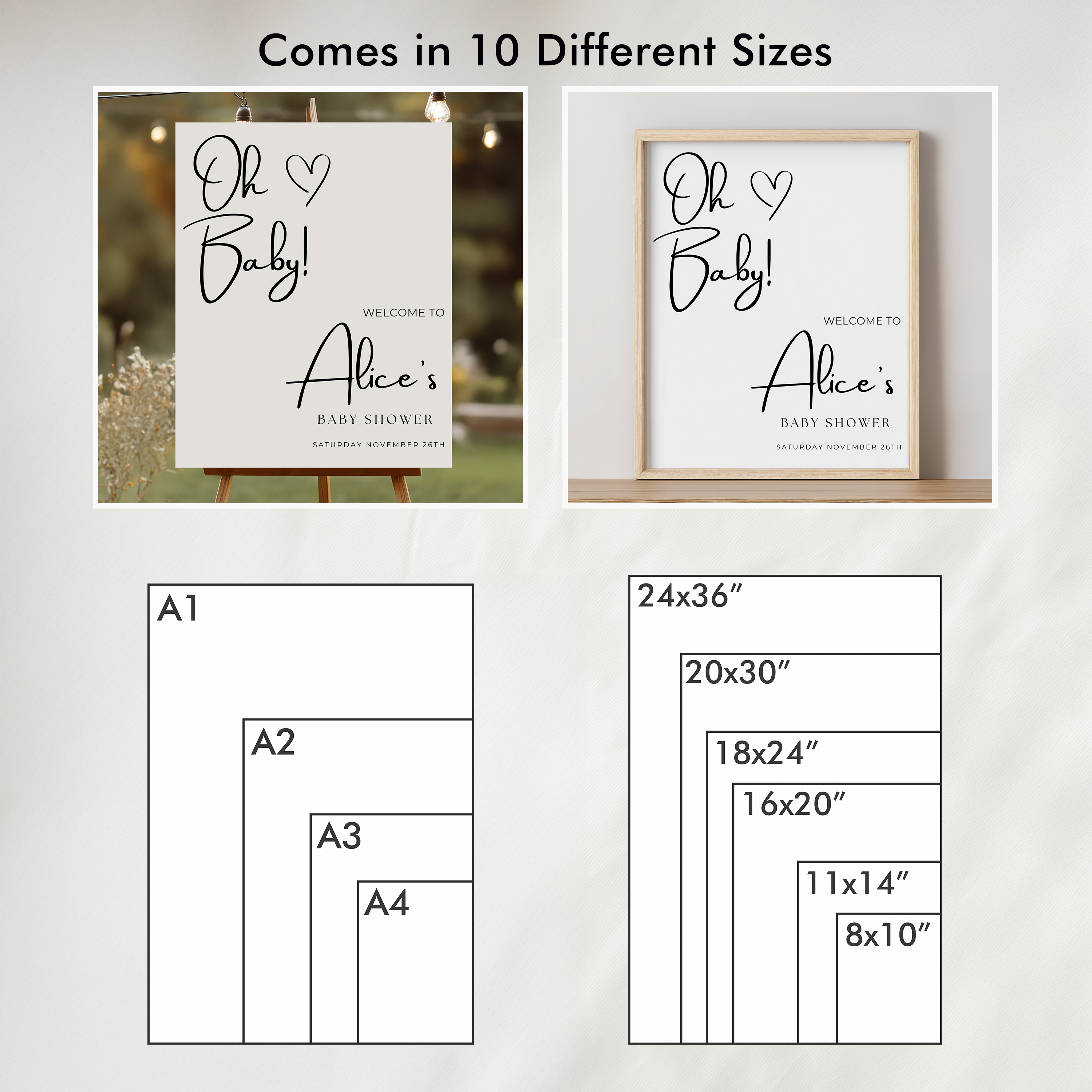 Minimalist Baby Shower Welcome Sign, Gender Neutral, Modern Elegant Template Party Signs 9302