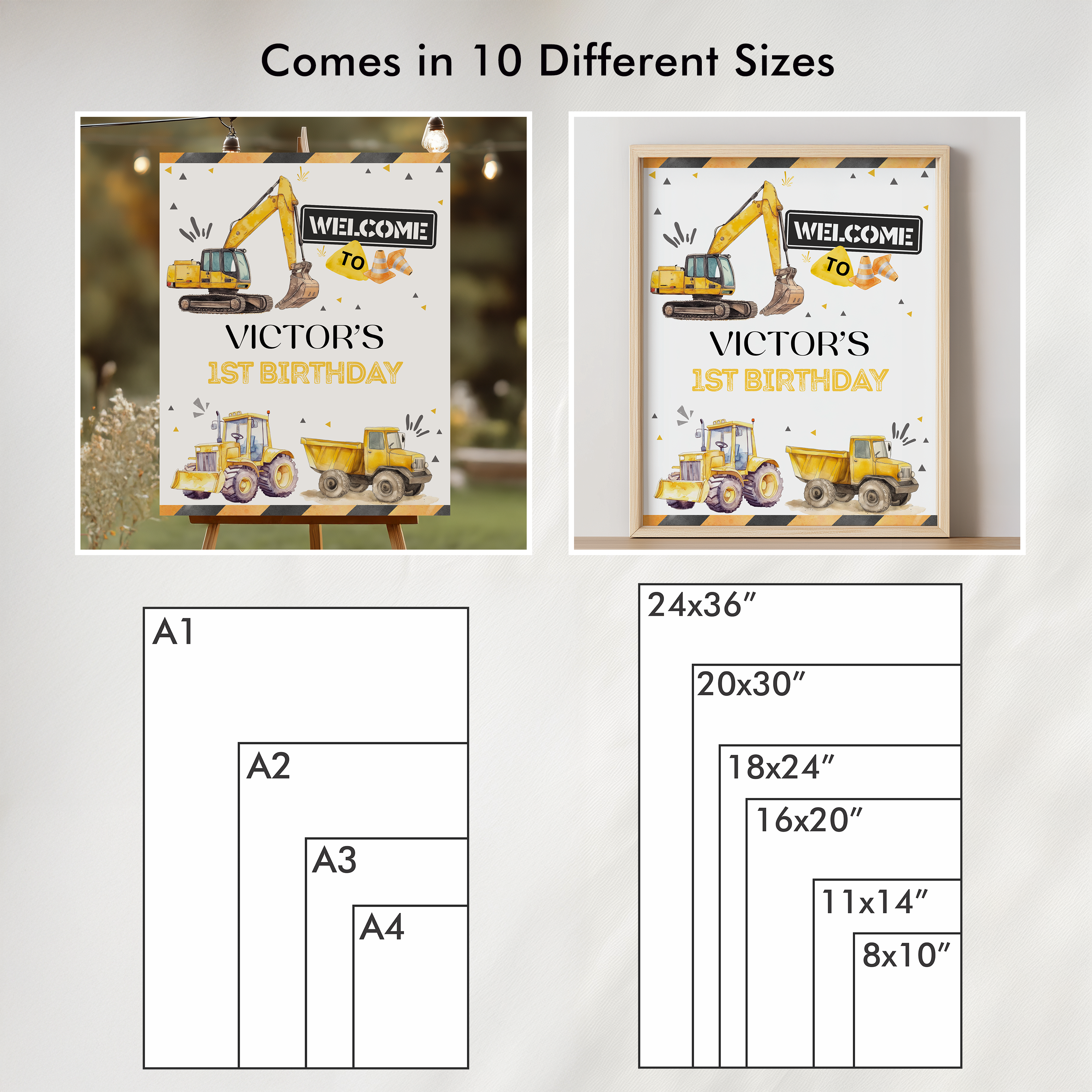 Construction First Birthday Party Signs | Construction Welcome Sign | Construction Yard Sign | Templates 9164