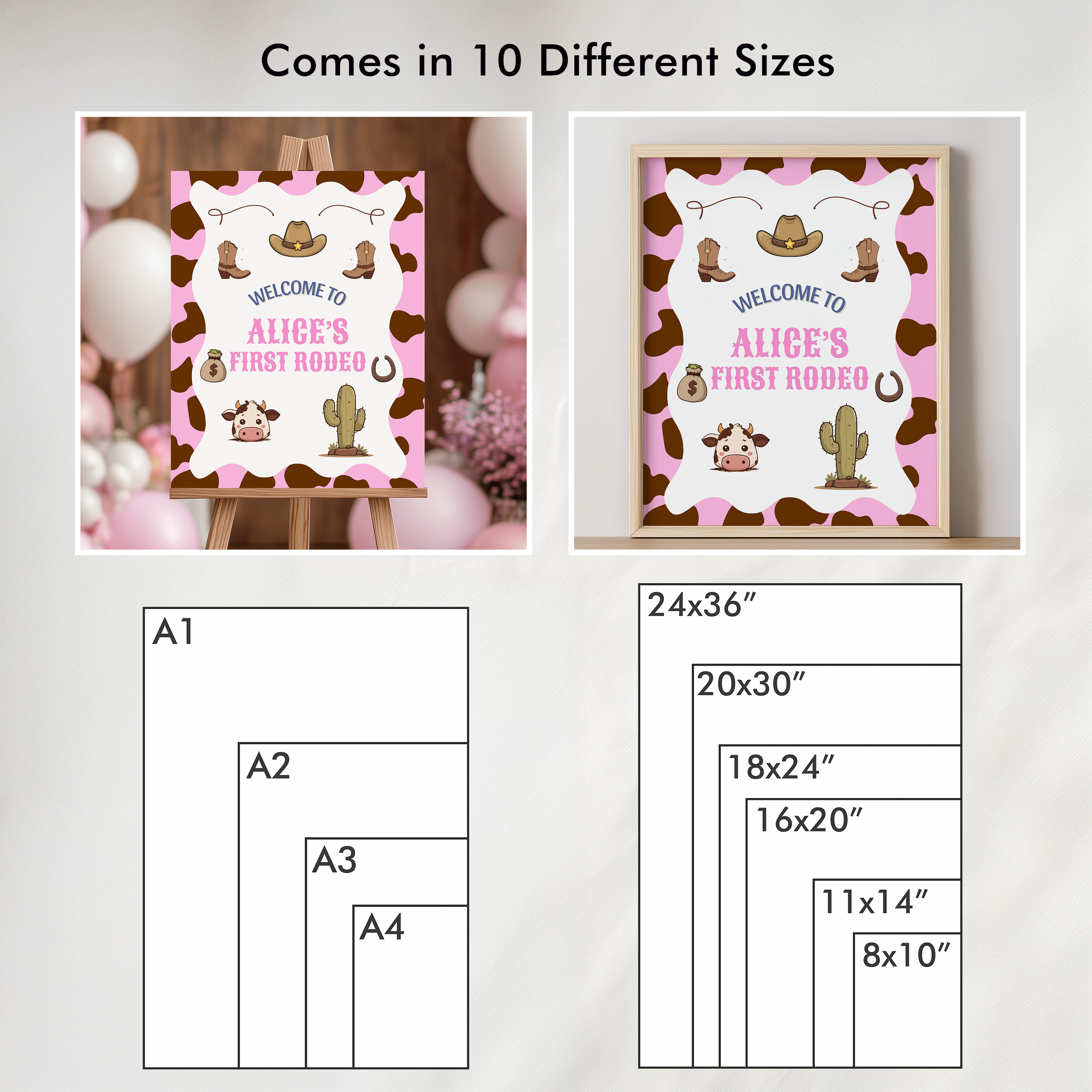 Cowgirl First Rodeo Birthday Welcome Sign – Editable & Instant Download 8538