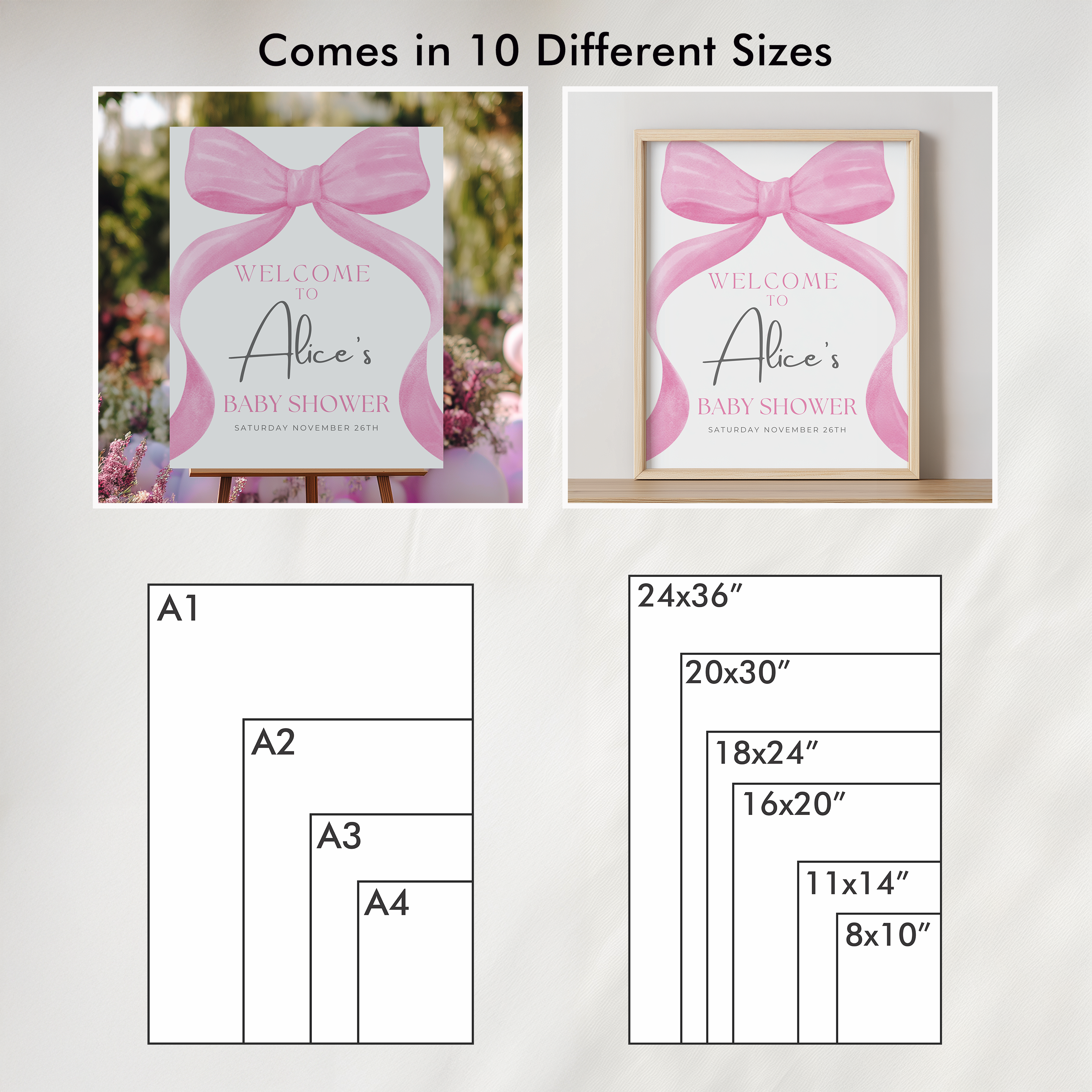 Pink Bow Baby Shower Welcome Sign, Coquette Baby Girl, Template Party Signs 9303