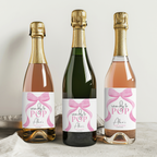 Pink Bow Baby Shower Champagne Labels, Baby Girl, Coquette Printable Wine Labels 9303