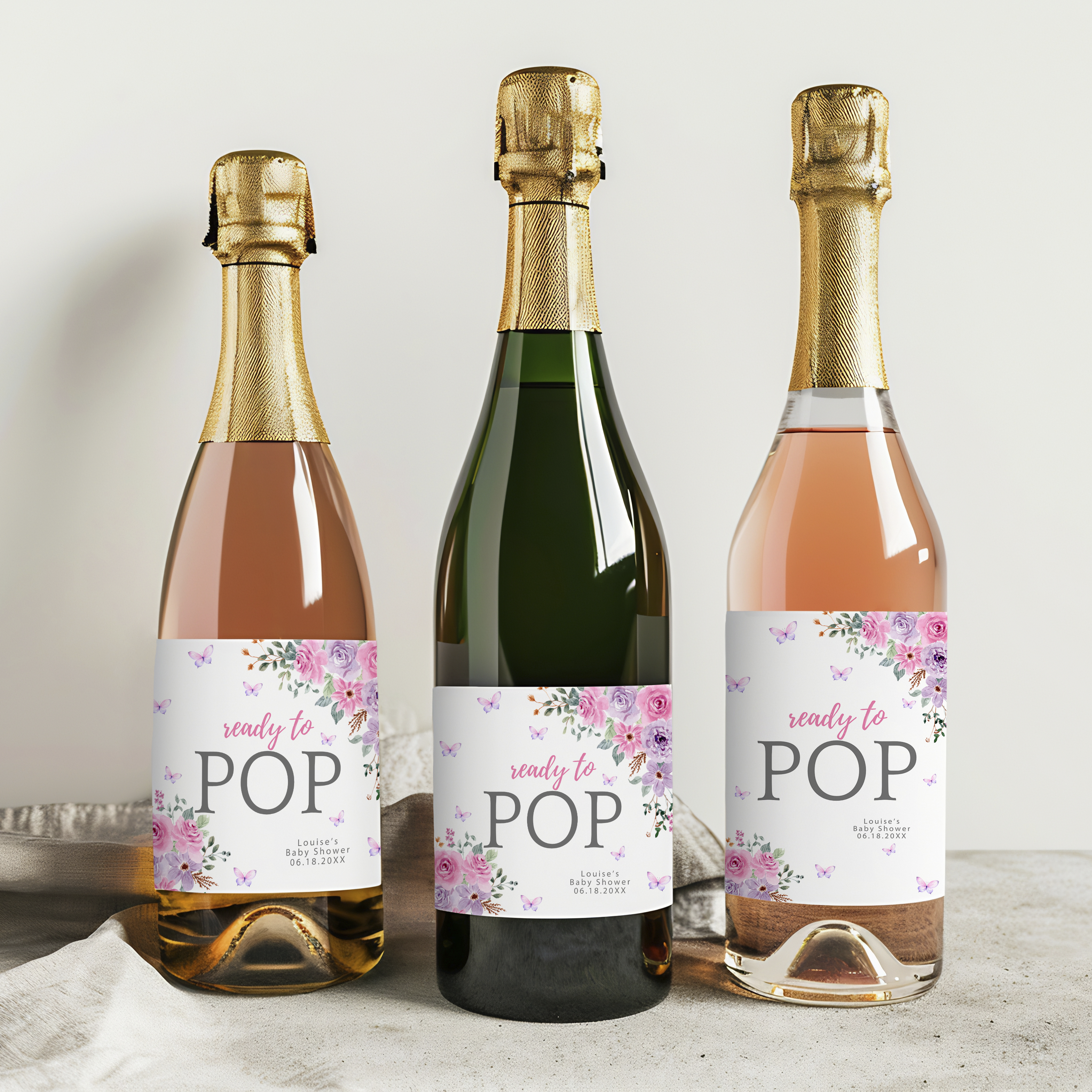 Baby in Bloom Baby Shower Champagne Label, Flowers Printable Wine Labels 9196