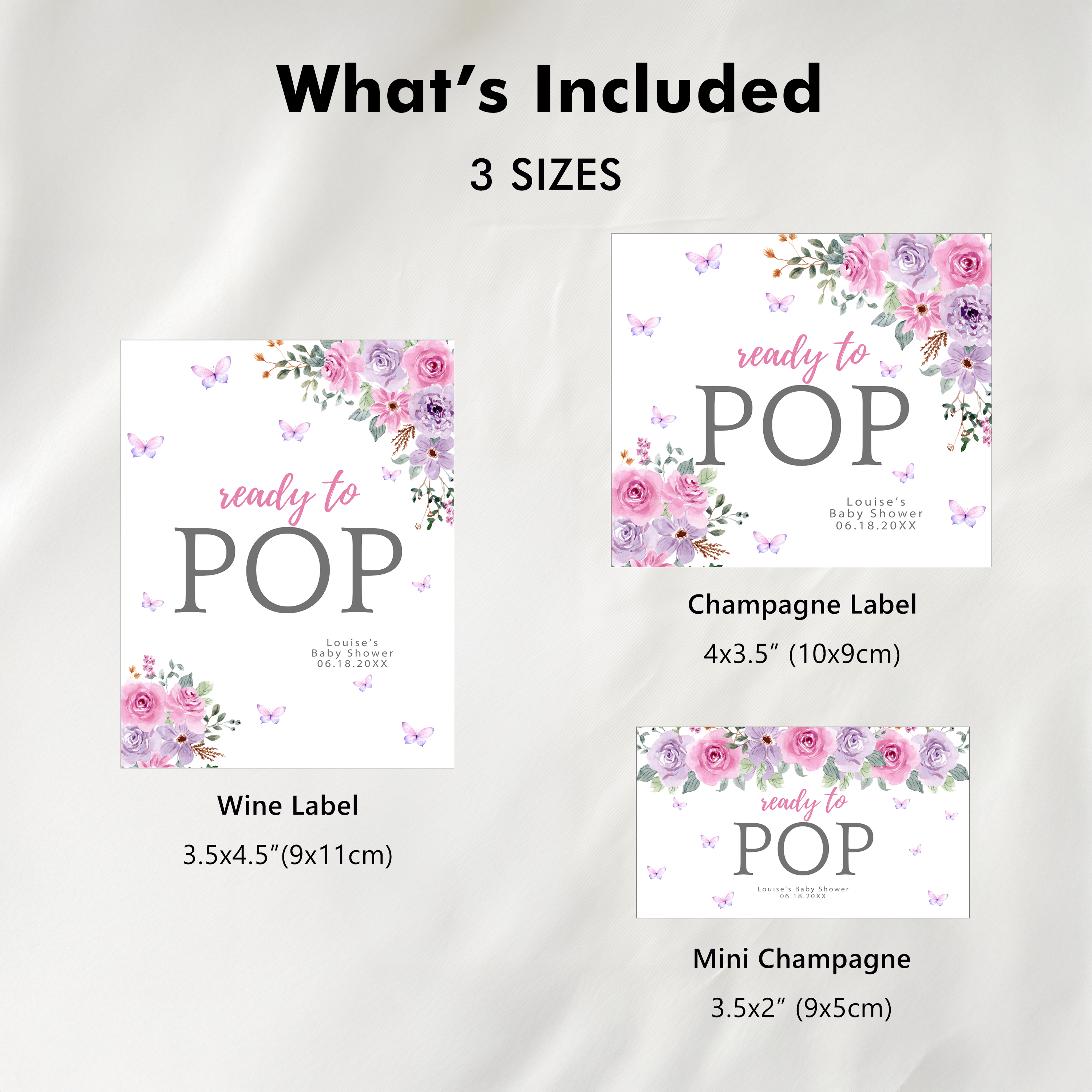 Baby in Bloom Baby Shower Champagne Label, Flowers Printable Wine Labels 9196