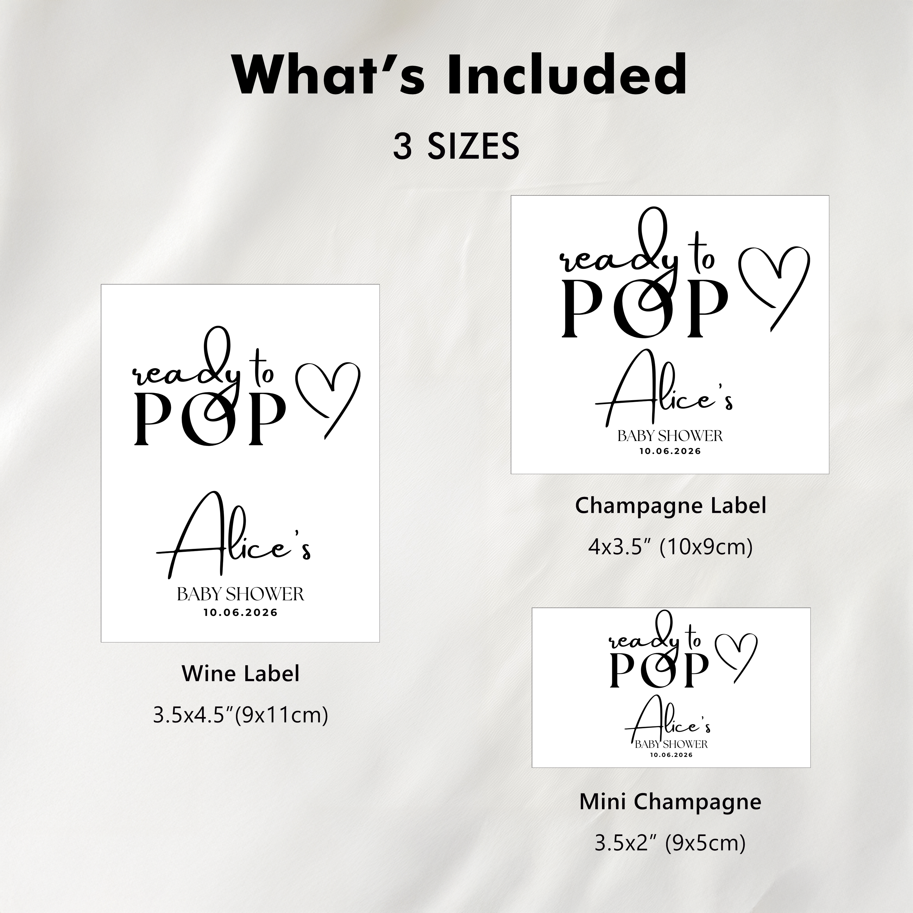 Minimalist Baby Shower Champagne Labels, Gender Neutral, Mordern Printable Wine Labels 9302