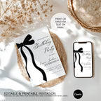 Black Bow First Birthday Invitation, Gender neutral Invite, 1st Birthday Party Invitations 9174