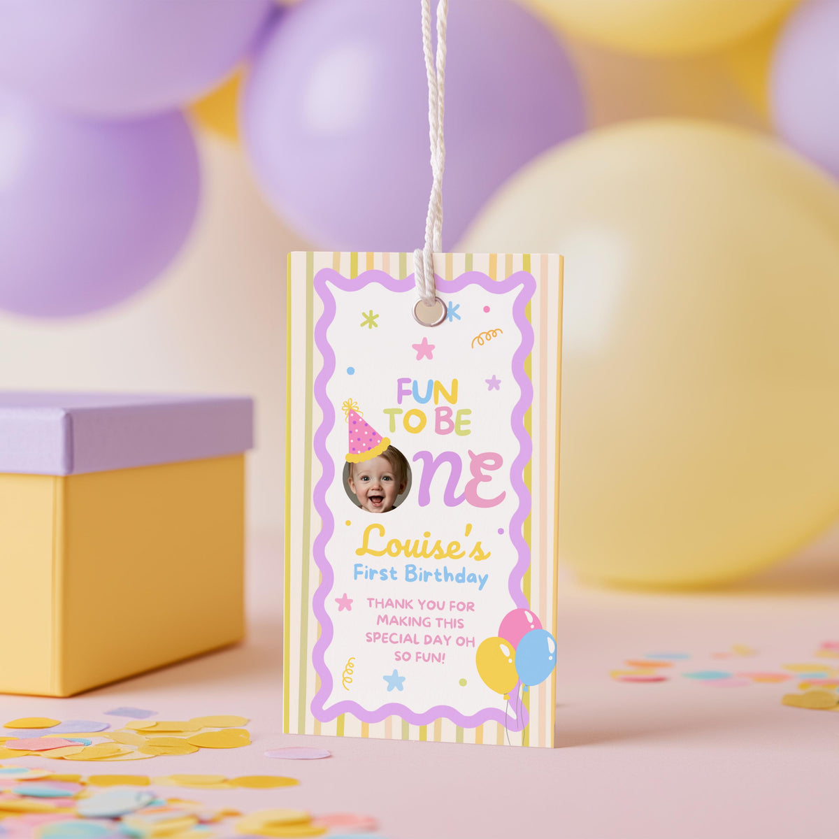 Fun to Be One Favor Tags, Birthday Thank You Tags, Printable Gift Tag