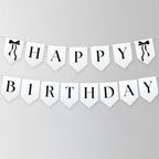 Black Bow Minimalist Birthday Banner, Coquette Happy 1st Birthday Banners, Gender neutral Flags, 9174