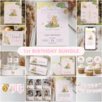 Pink Winnie the Pooh Birthday Decorations, 1st Party Bundle, Printable Party Set