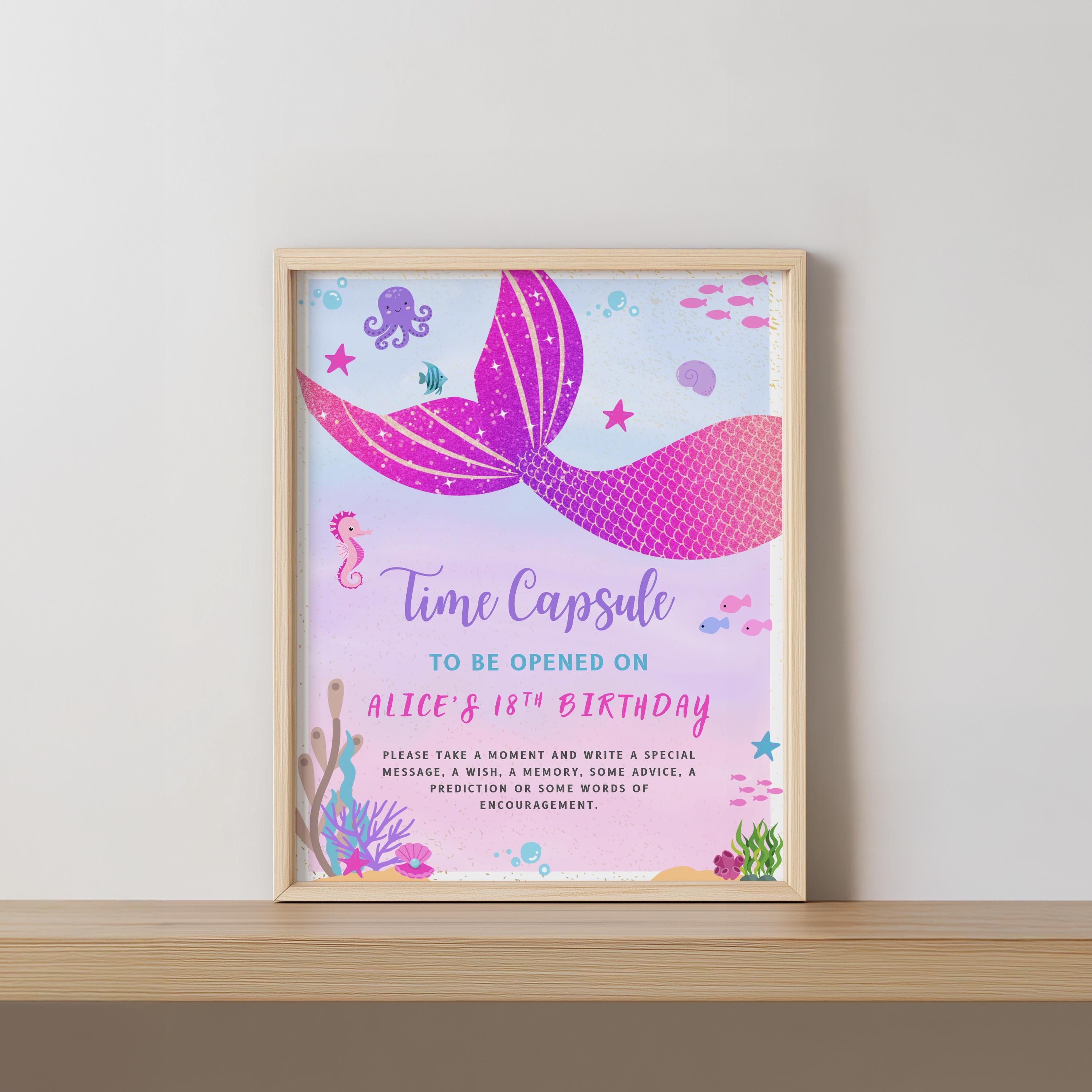 Mermaid First Birthday Time Capsule Sign, Mermaid 1st Birthday Time Capsule, 1st Birthday Pink Mermaid Decorations 9168